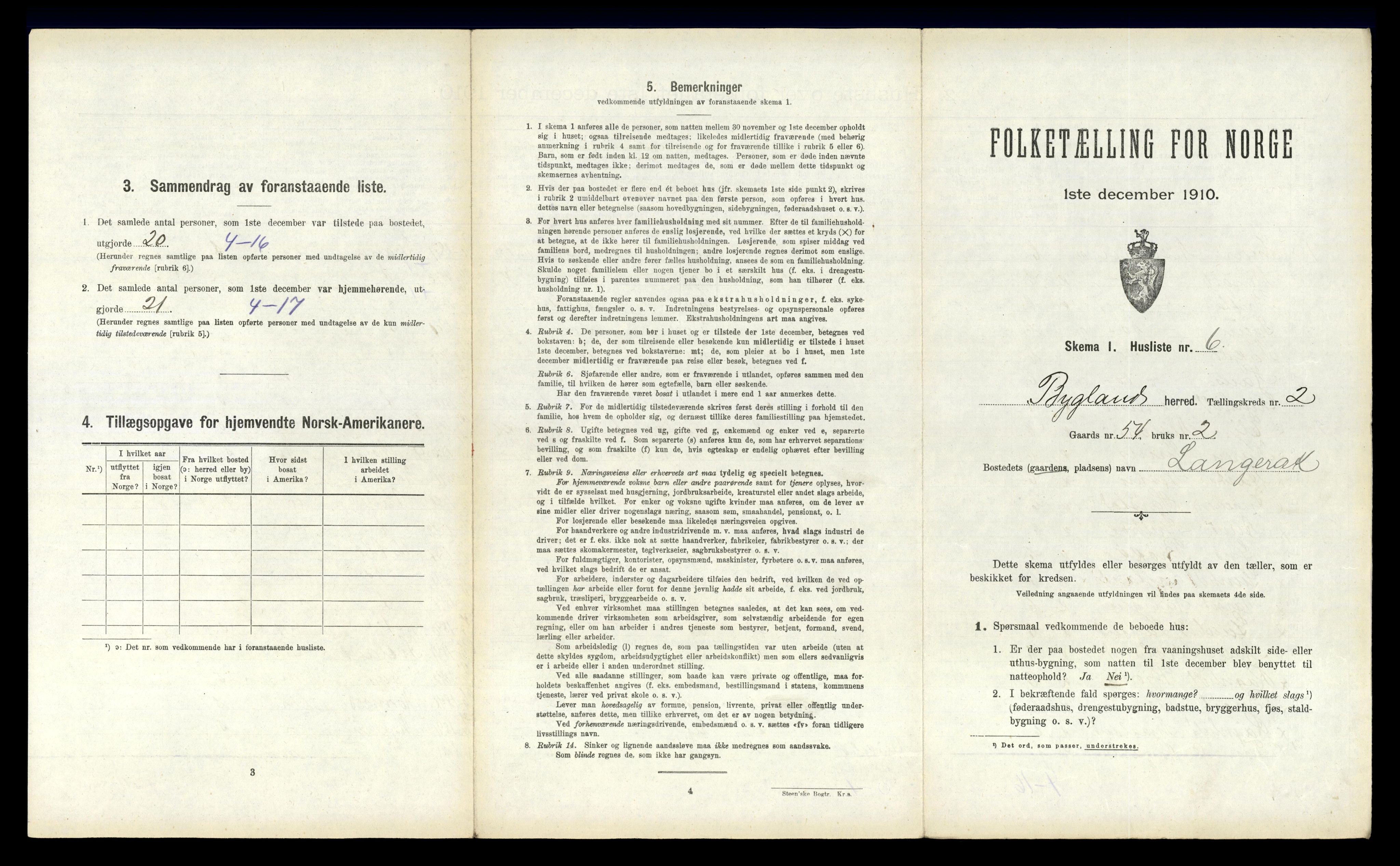 RA, 1910 census for Bygland, 1910, p. 151