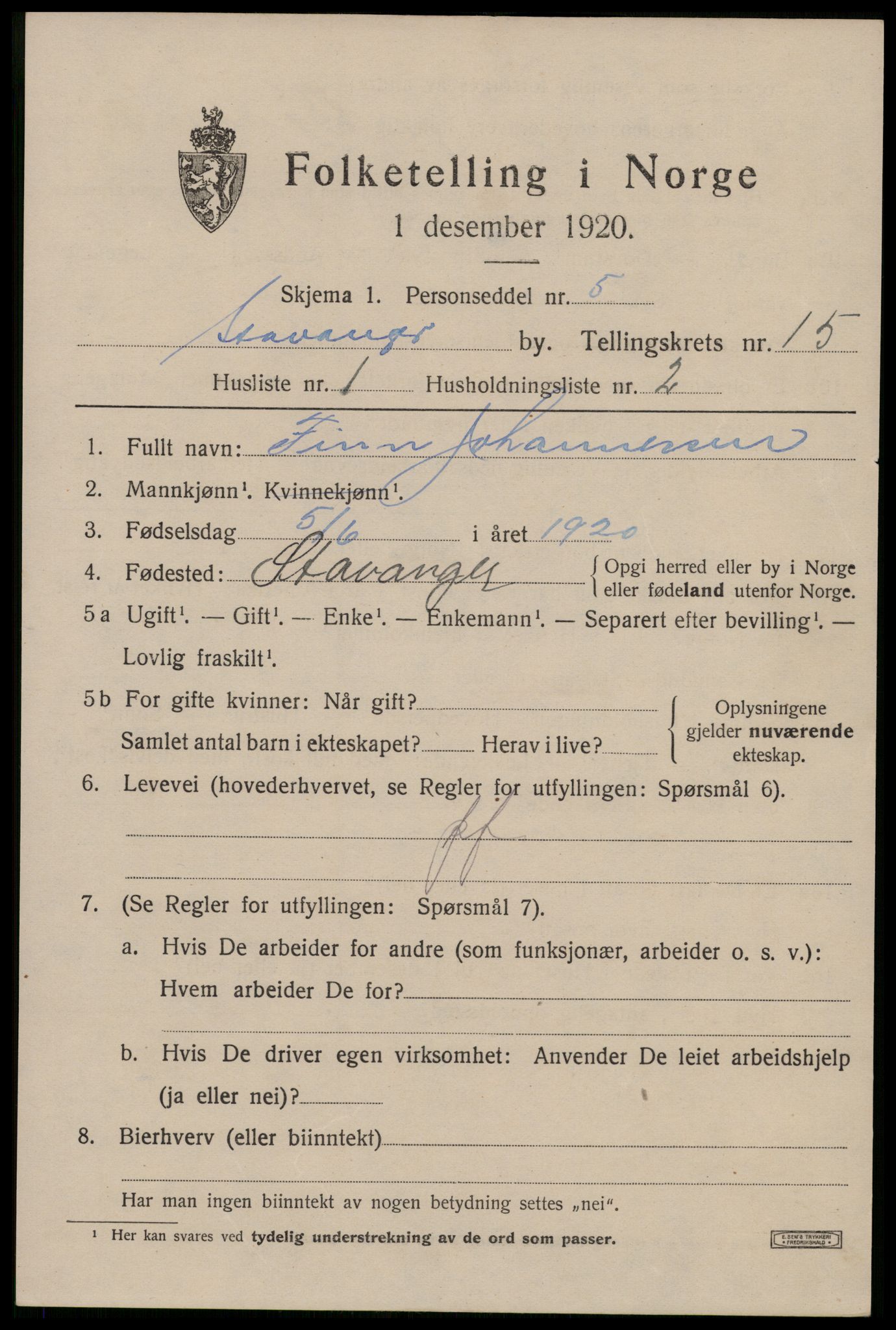 SAST, 1920 census for Stavanger, 1920, p. 61438