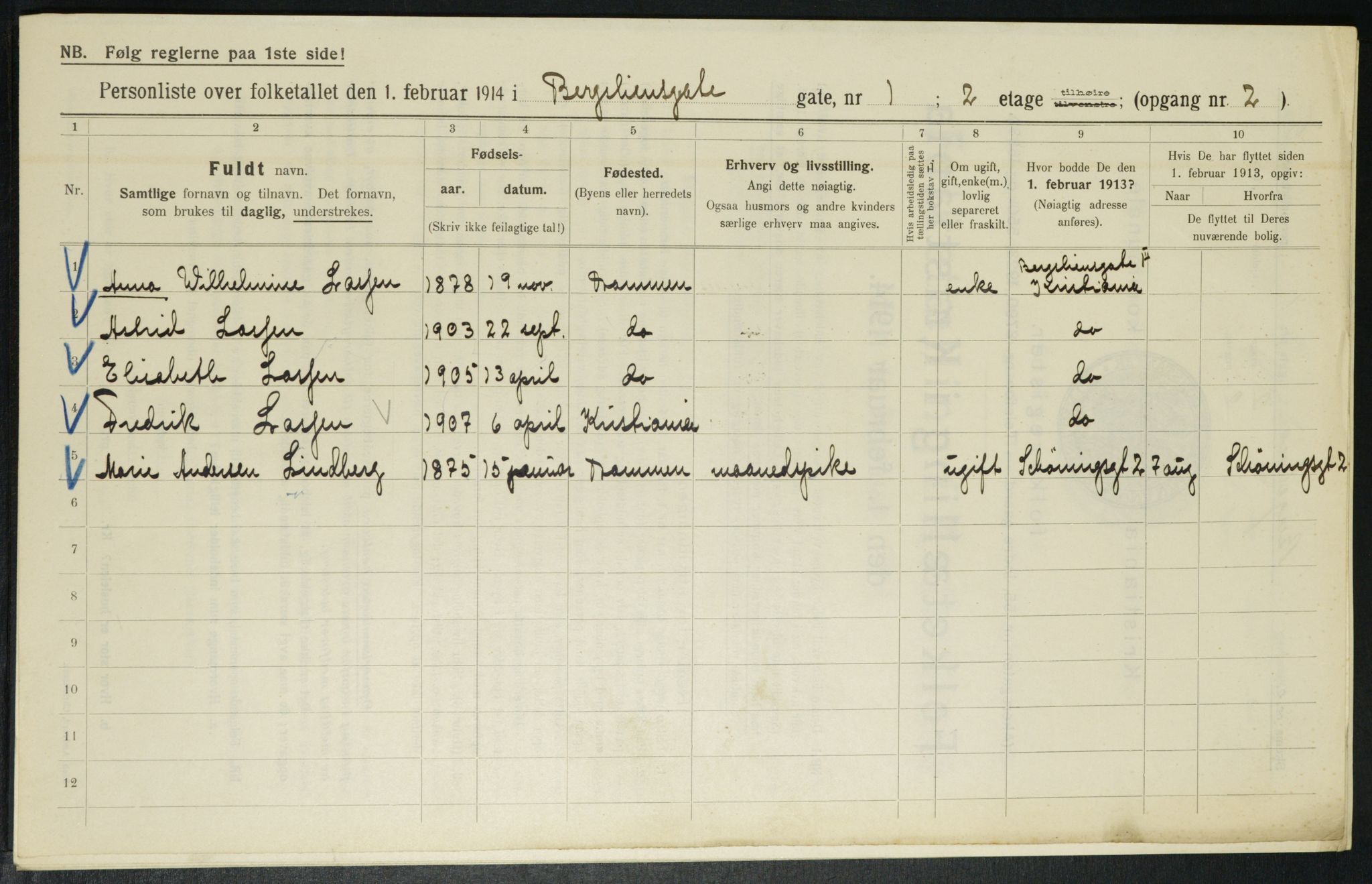 OBA, Municipal Census 1914 for Kristiania, 1914, p. 4022