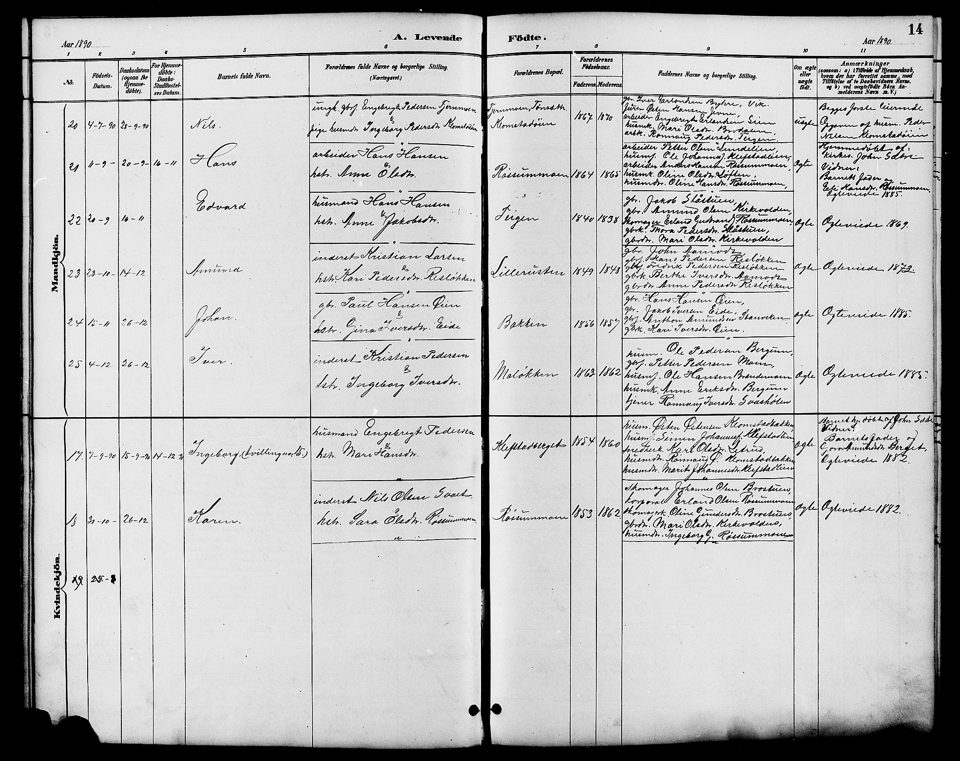Nord-Fron prestekontor, SAH/PREST-080/H/Ha/Hab/L0006: Parish register (copy) no. 6, 1887-1914, p. 14