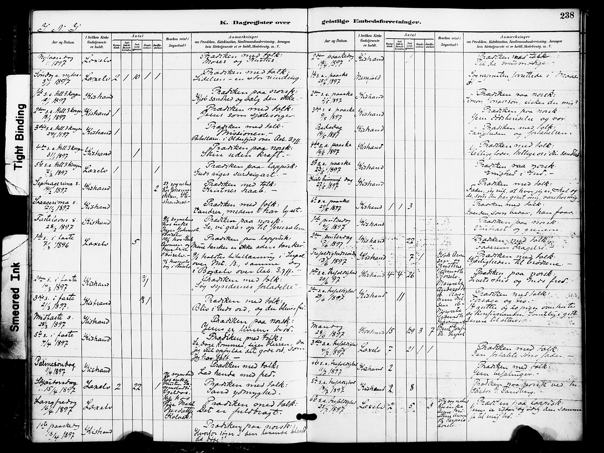 Kistrand/Porsanger sokneprestembete, AV/SATØ-S-1351/H/Ha/L0008.kirke: Parish register (official) no. 8, 1890-1898, p. 238