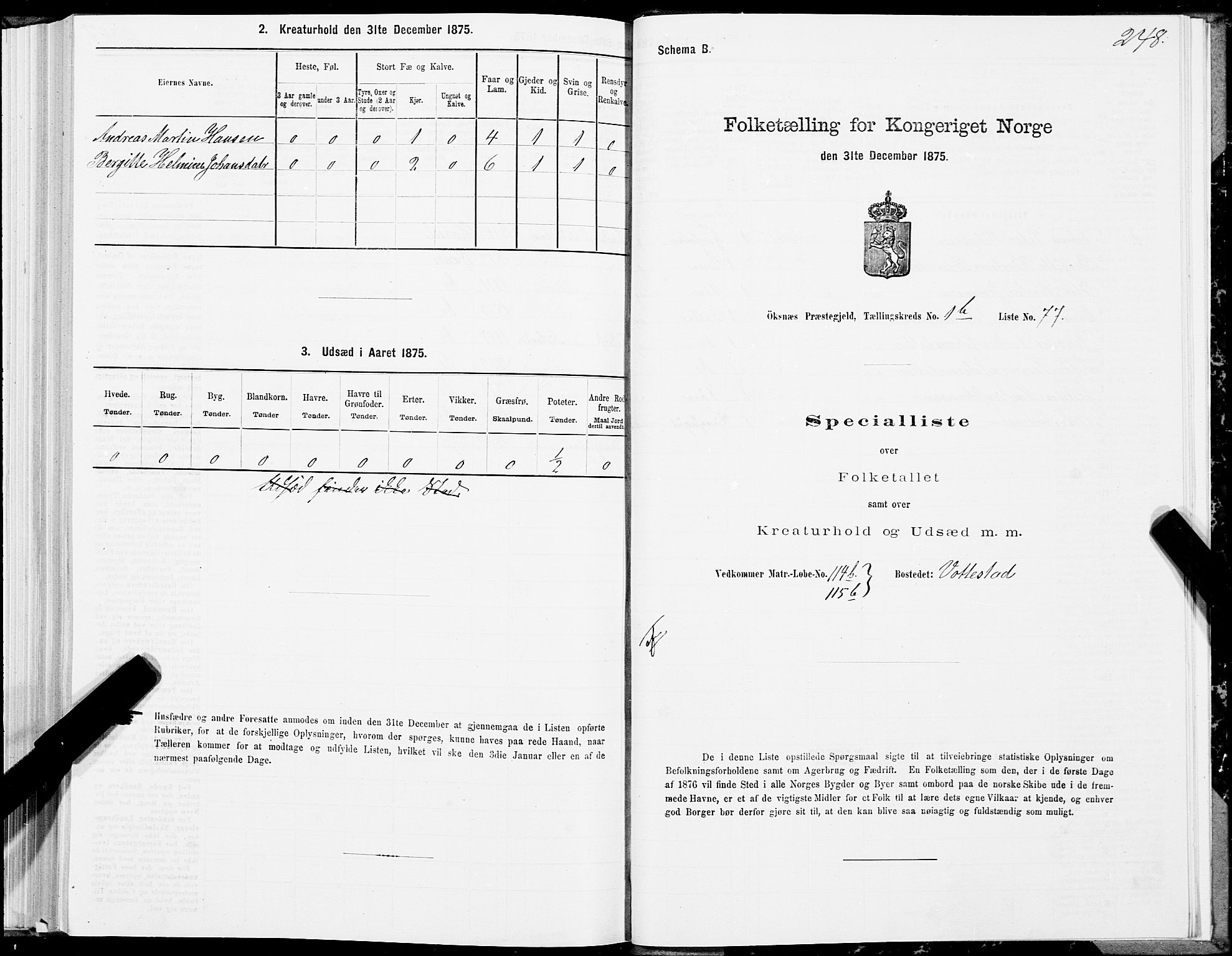 SAT, 1875 census for 1868P Øksnes, 1875, p. 1248