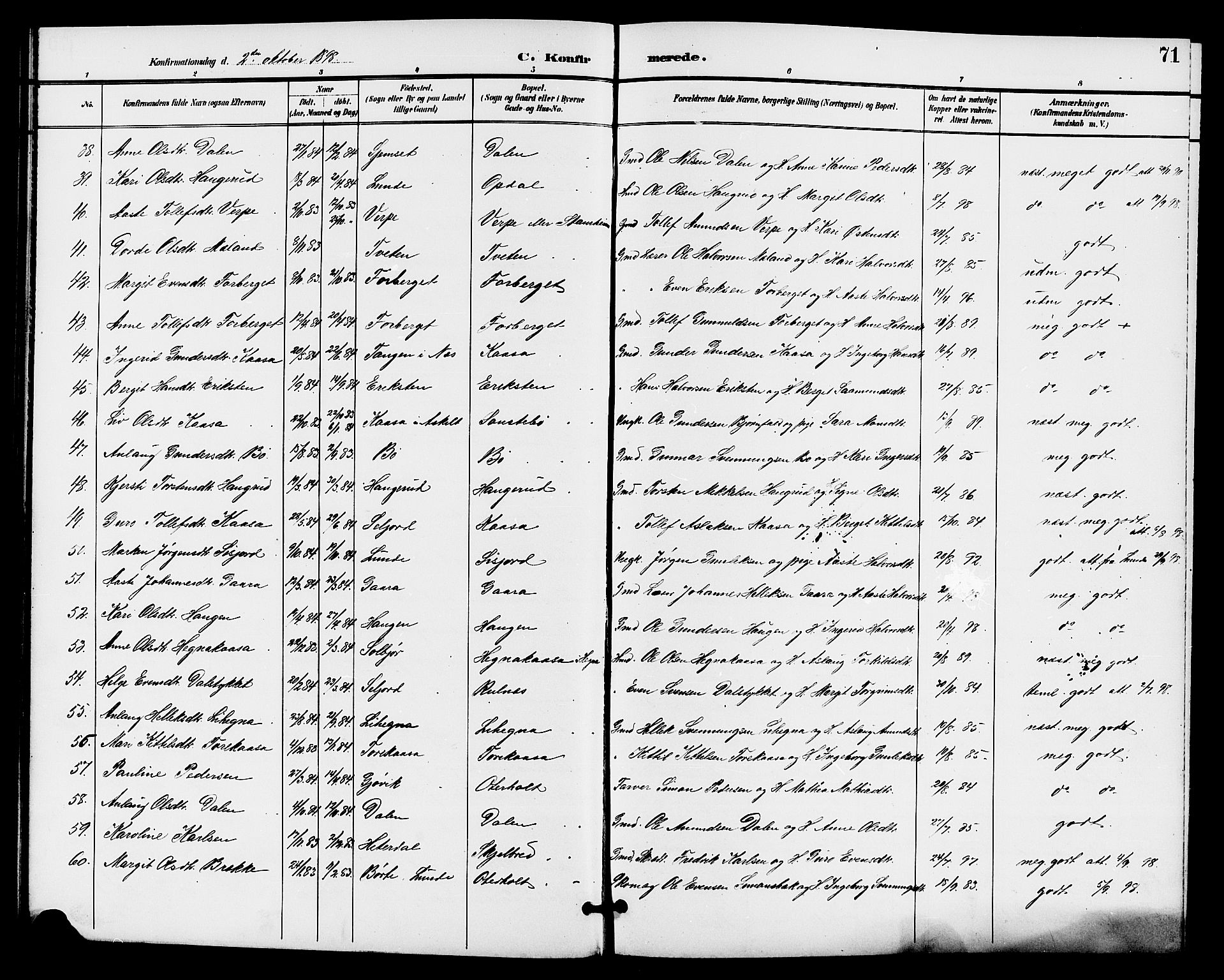 Bø kirkebøker, SAKO/A-257/G/Ga/L0006: Parish register (copy) no. 6, 1898-1909, p. 71