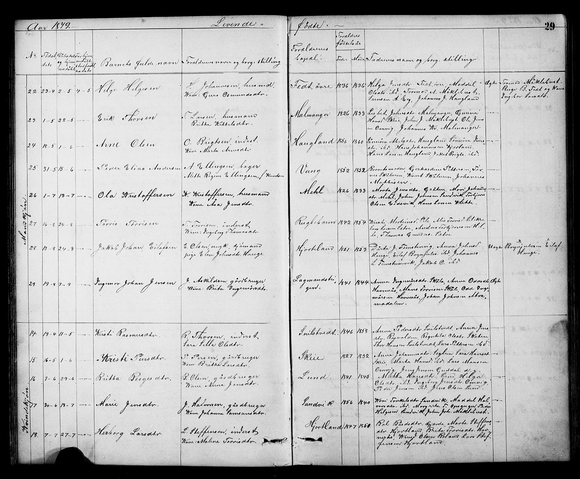 Kvinnherad sokneprestembete, SAB/A-76401/H/Hab: Parish register (copy) no. A 2, 1873-1900, p. 29