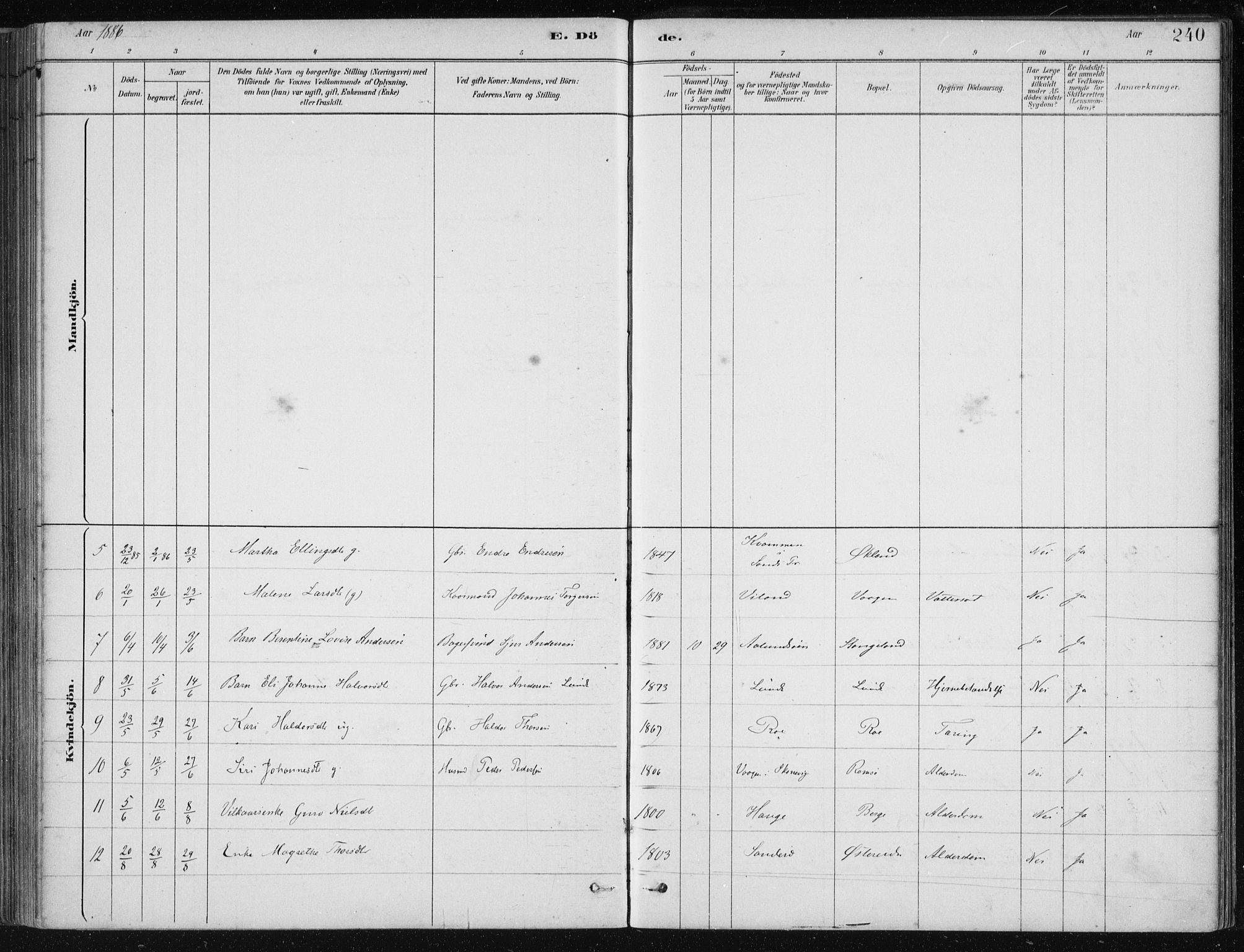 Fjelberg sokneprestembete, AV/SAB-A-75201/H/Haa: Parish register (official) no. D 1, 1879-1918, p. 240