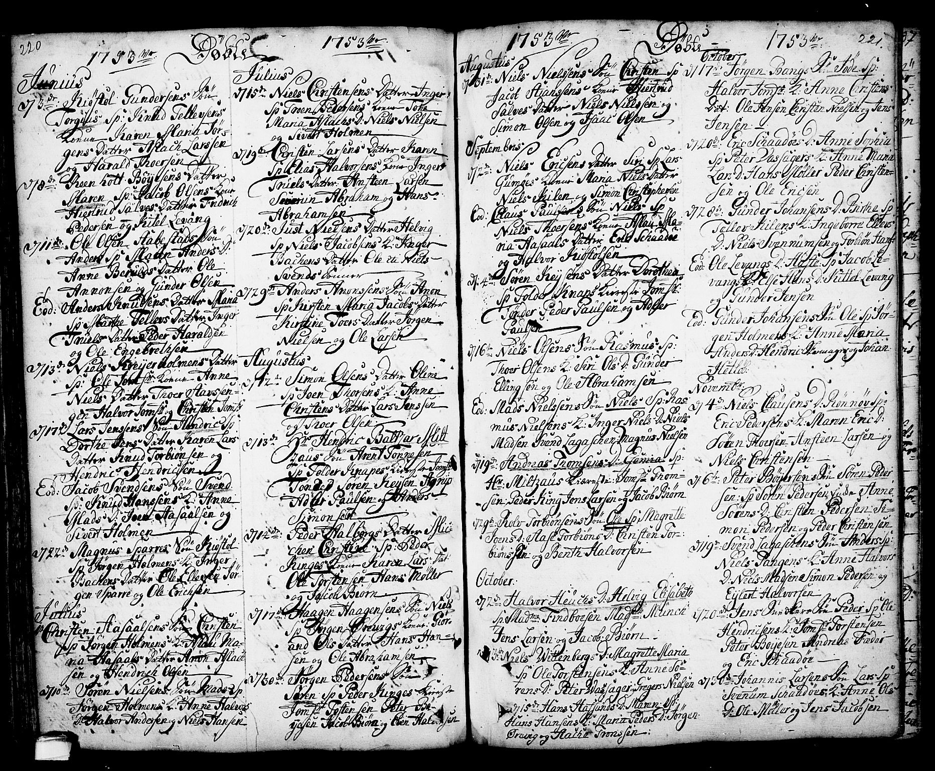 Kragerø kirkebøker, SAKO/A-278/F/Fa/L0001: Parish register (official) no. 1, 1702-1766, p. 220-221