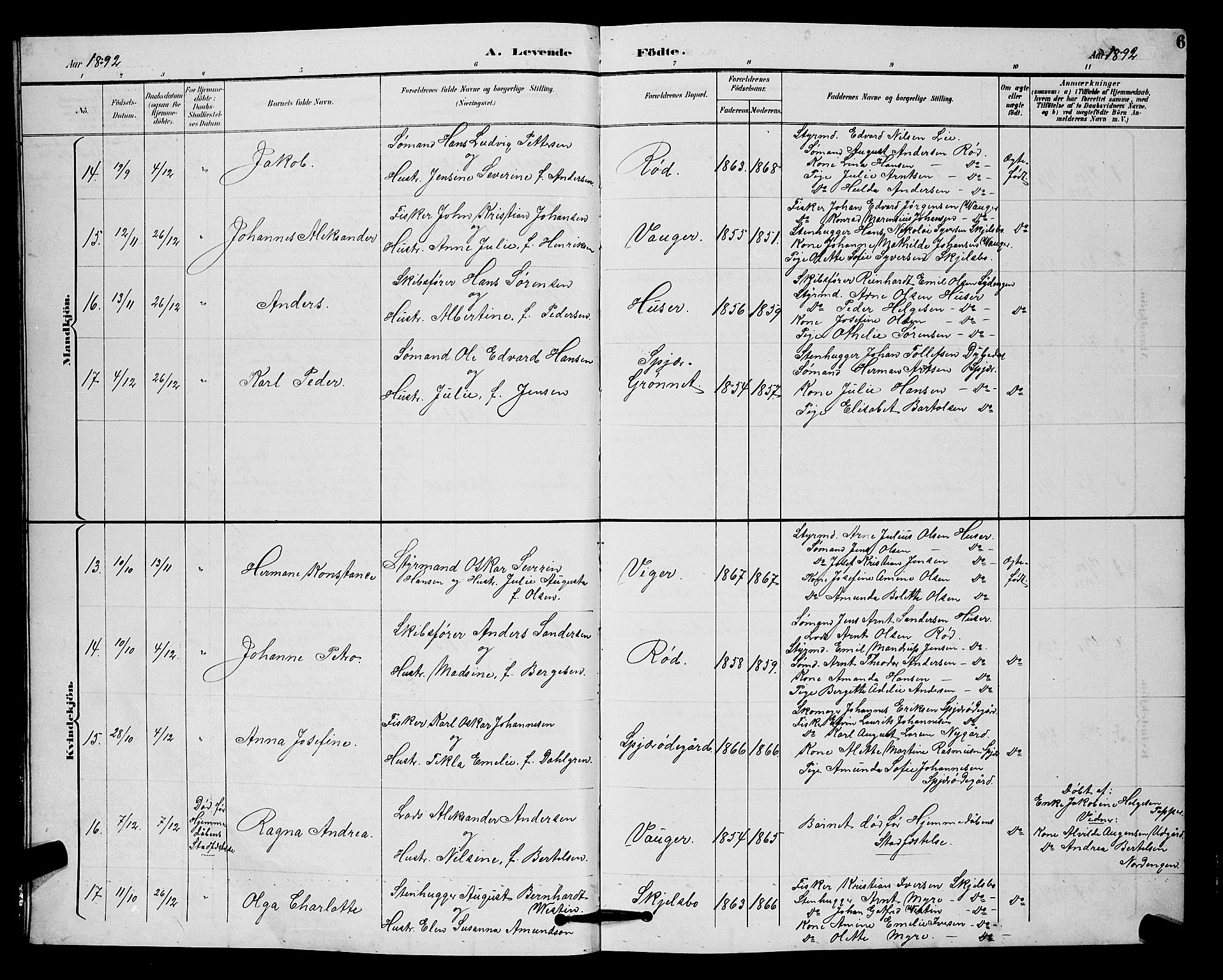 Hvaler prestekontor Kirkebøker, AV/SAO-A-2001/G/Gb/L0001: Parish register (copy) no. II 1, 1892-1904, p. 6