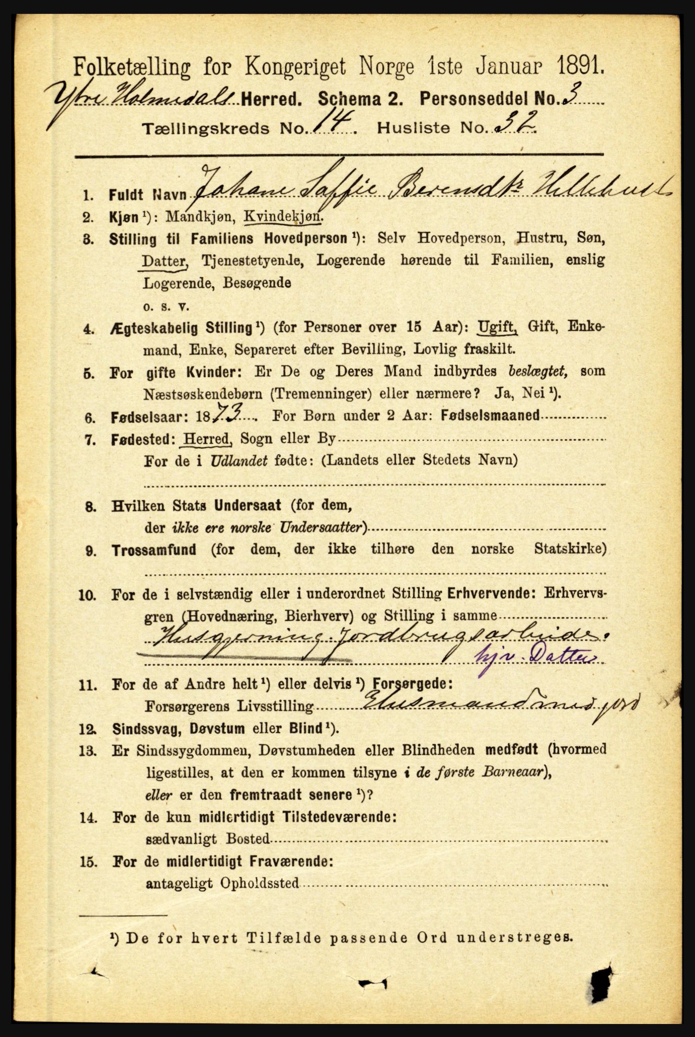 RA, 1891 census for 1429 Ytre Holmedal, 1891, p. 3953