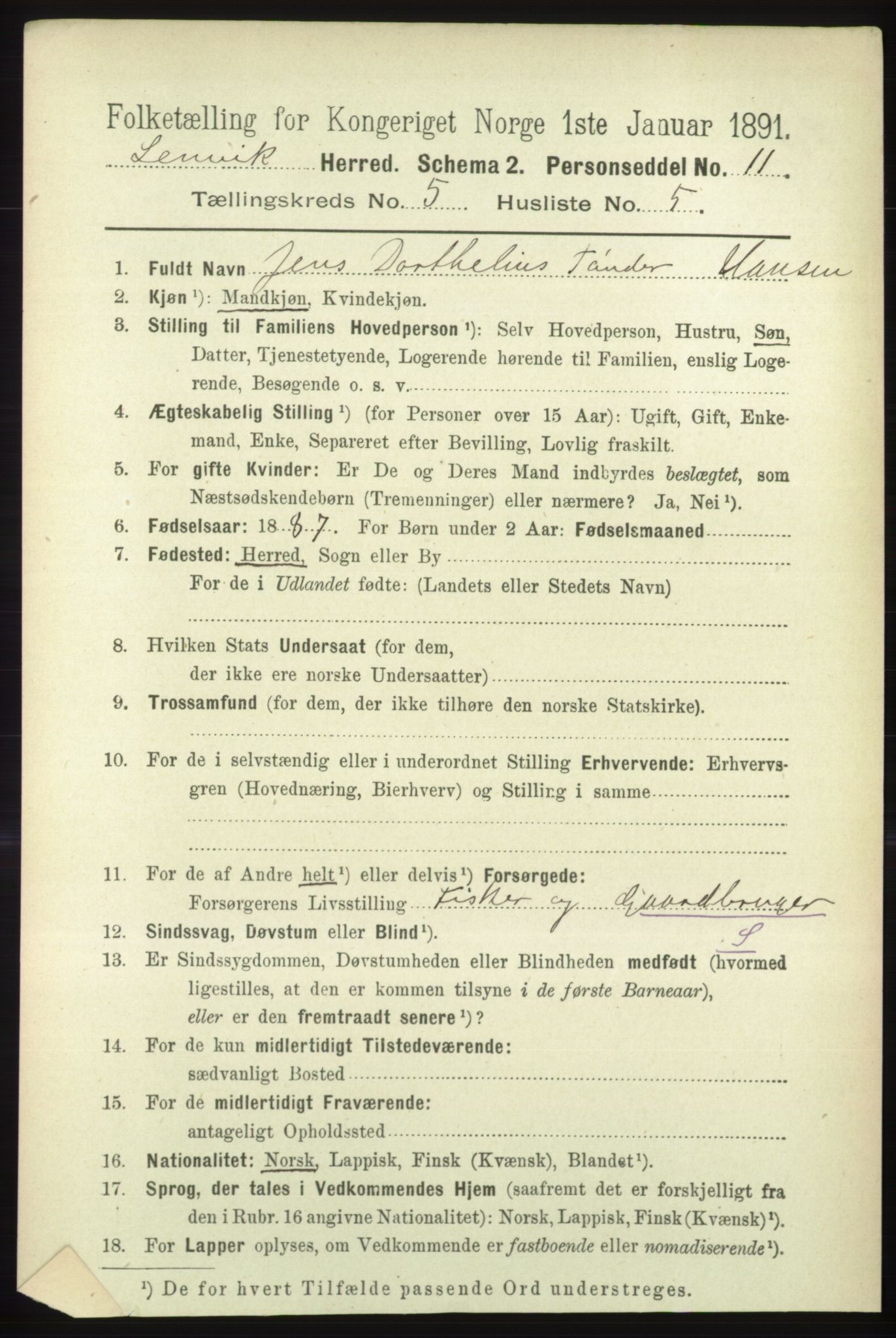 RA, 1891 census for 1931 Lenvik, 1891, p. 2579