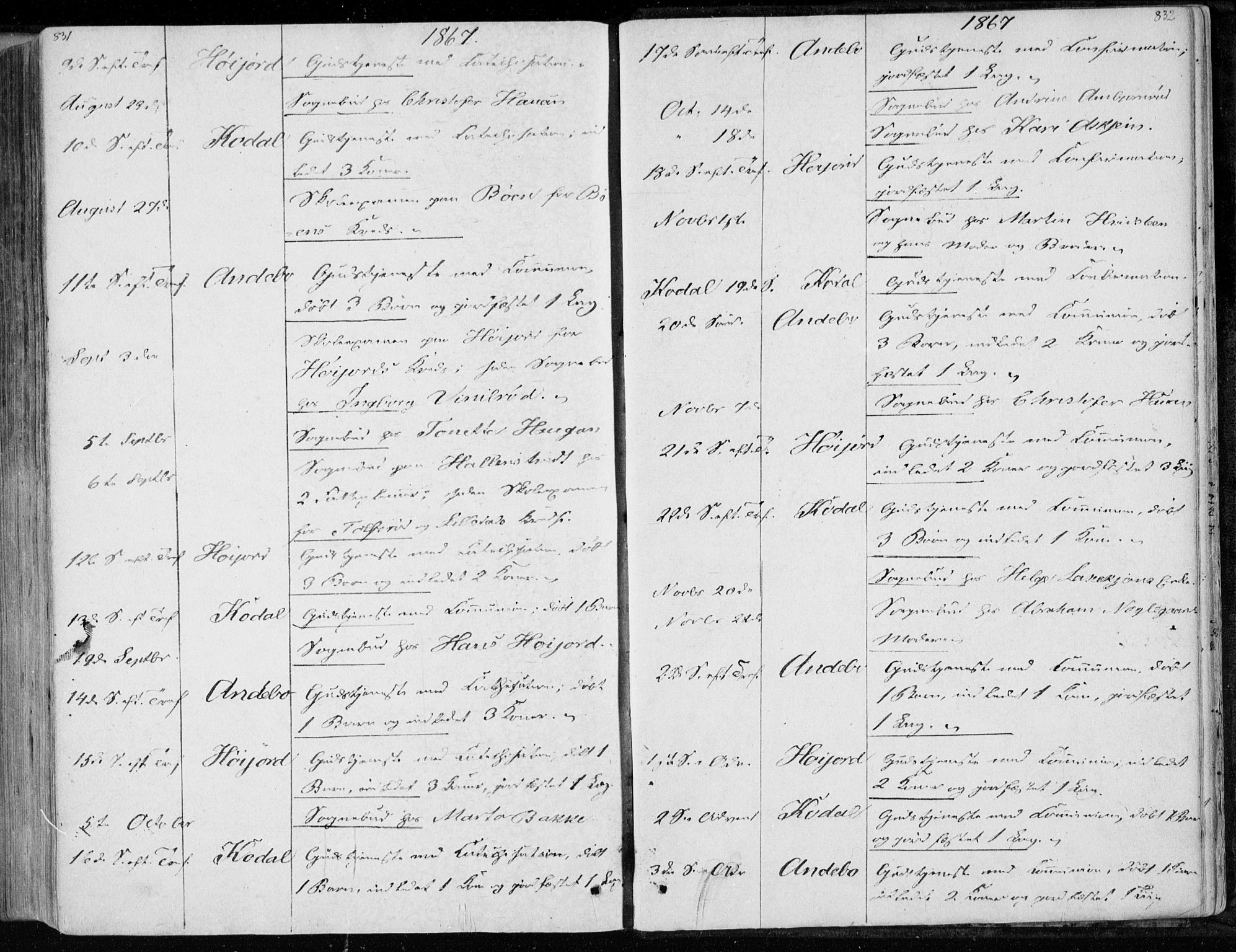 Andebu kirkebøker, AV/SAKO-A-336/F/Fa/L0005: Parish register (official) no. 5, 1857-1870, p. 831-832