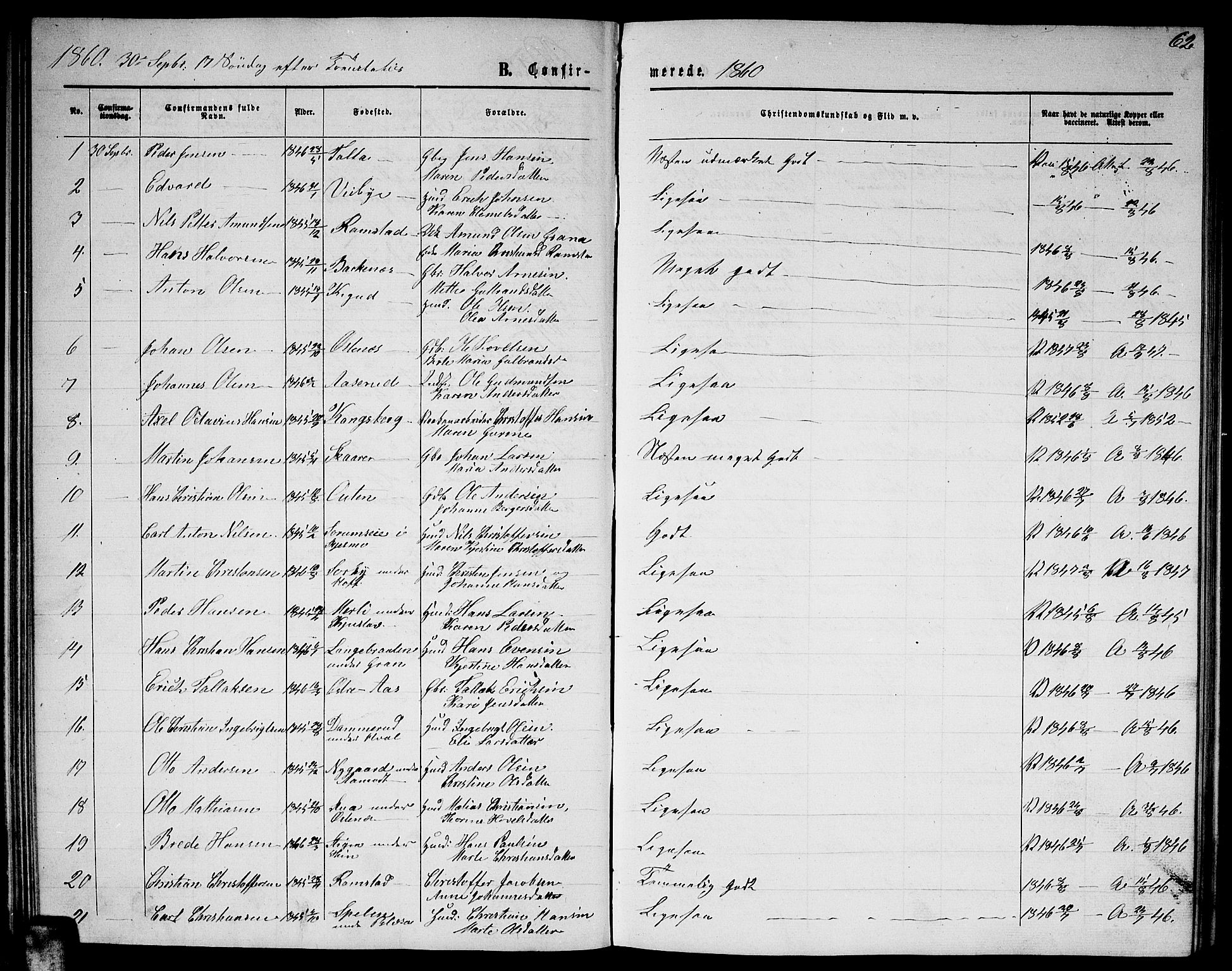 Fet prestekontor Kirkebøker, SAO/A-10370a/G/Ga/L0003: Parish register (copy) no. I 3, 1860-1867, p. 62
