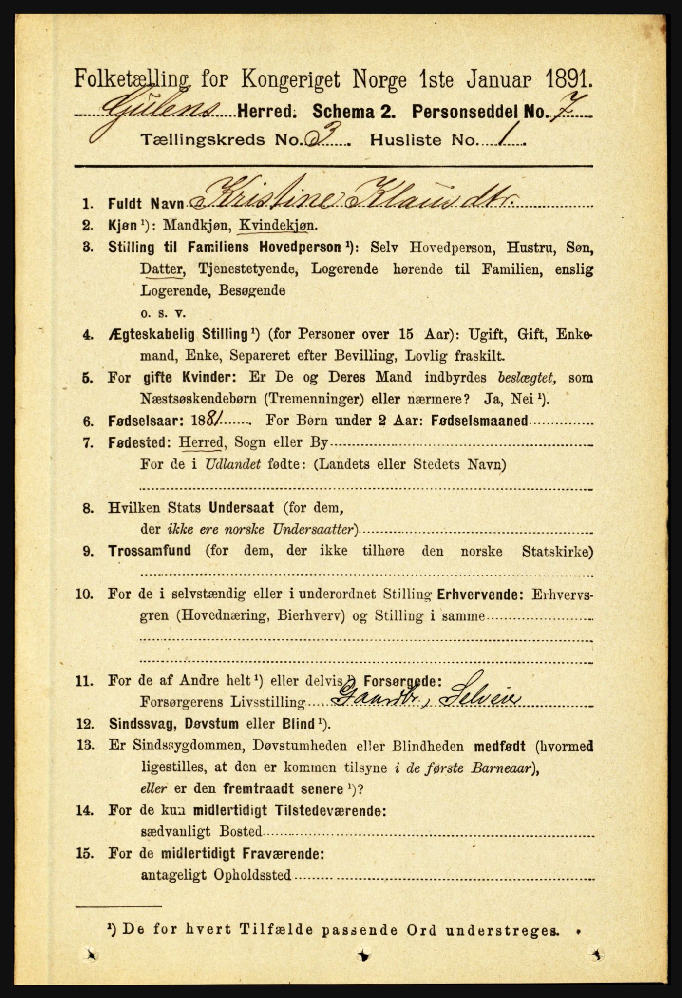 RA, 1891 census for 1411 Gulen, 1891, p. 886