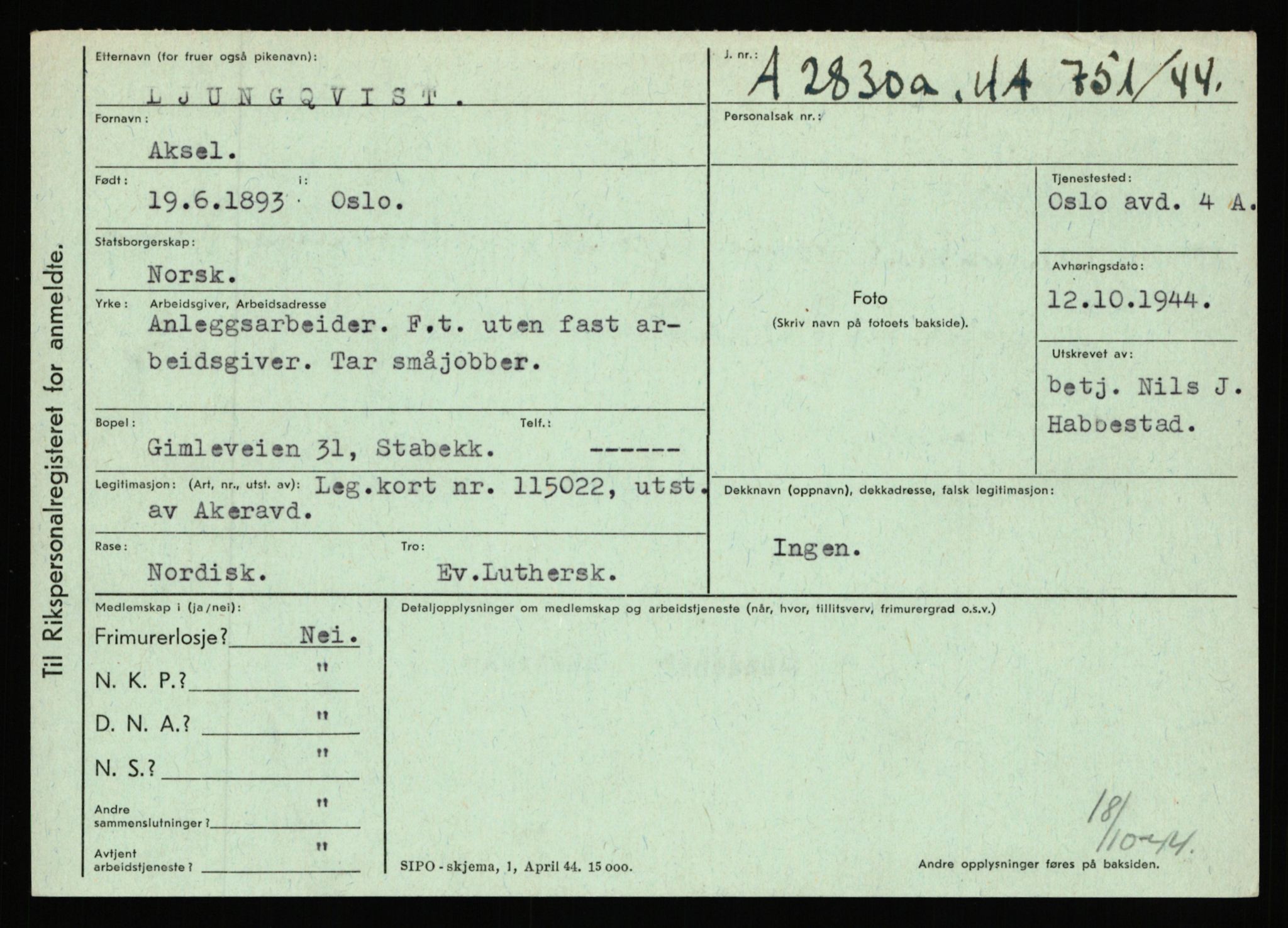 Statspolitiet - Hovedkontoret / Osloavdelingen, AV/RA-S-1329/C/Ca/L0010: Lind - Moksnes, 1943-1945, p. 500