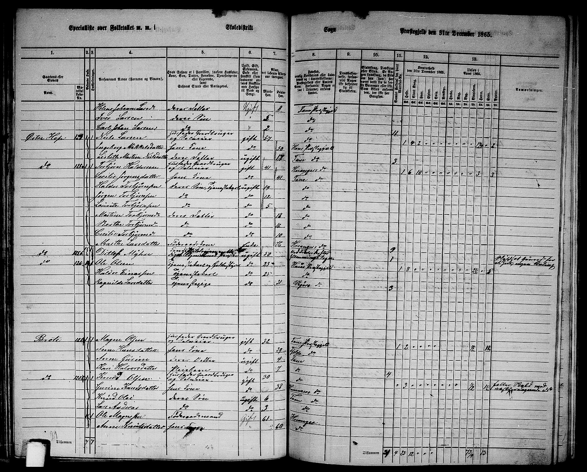 RA, 1865 census for Fana, 1865, p. 61