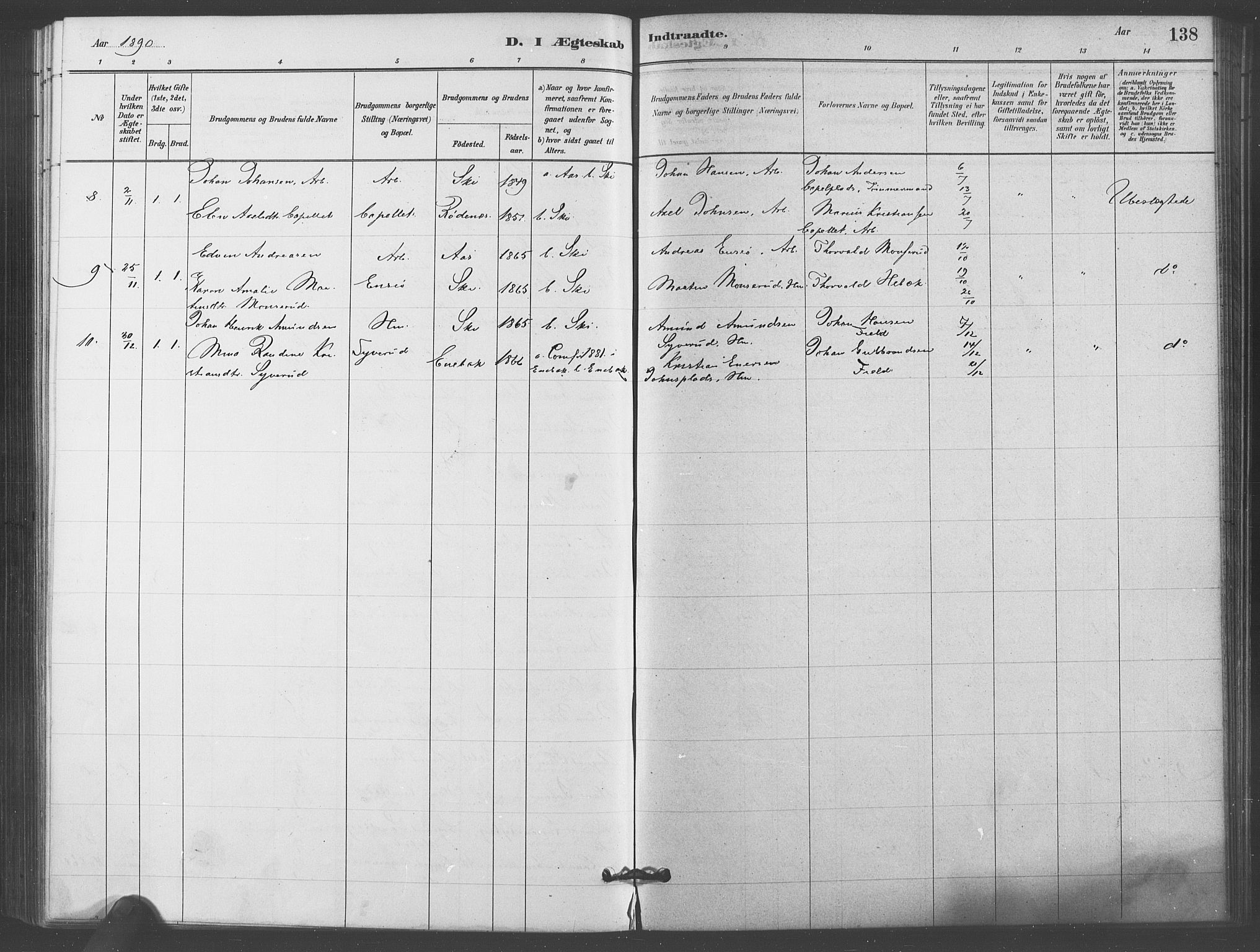 Kråkstad prestekontor Kirkebøker, SAO/A-10125a/F/Fb/L0001: Parish register (official) no. II 1, 1880-1892, p. 138