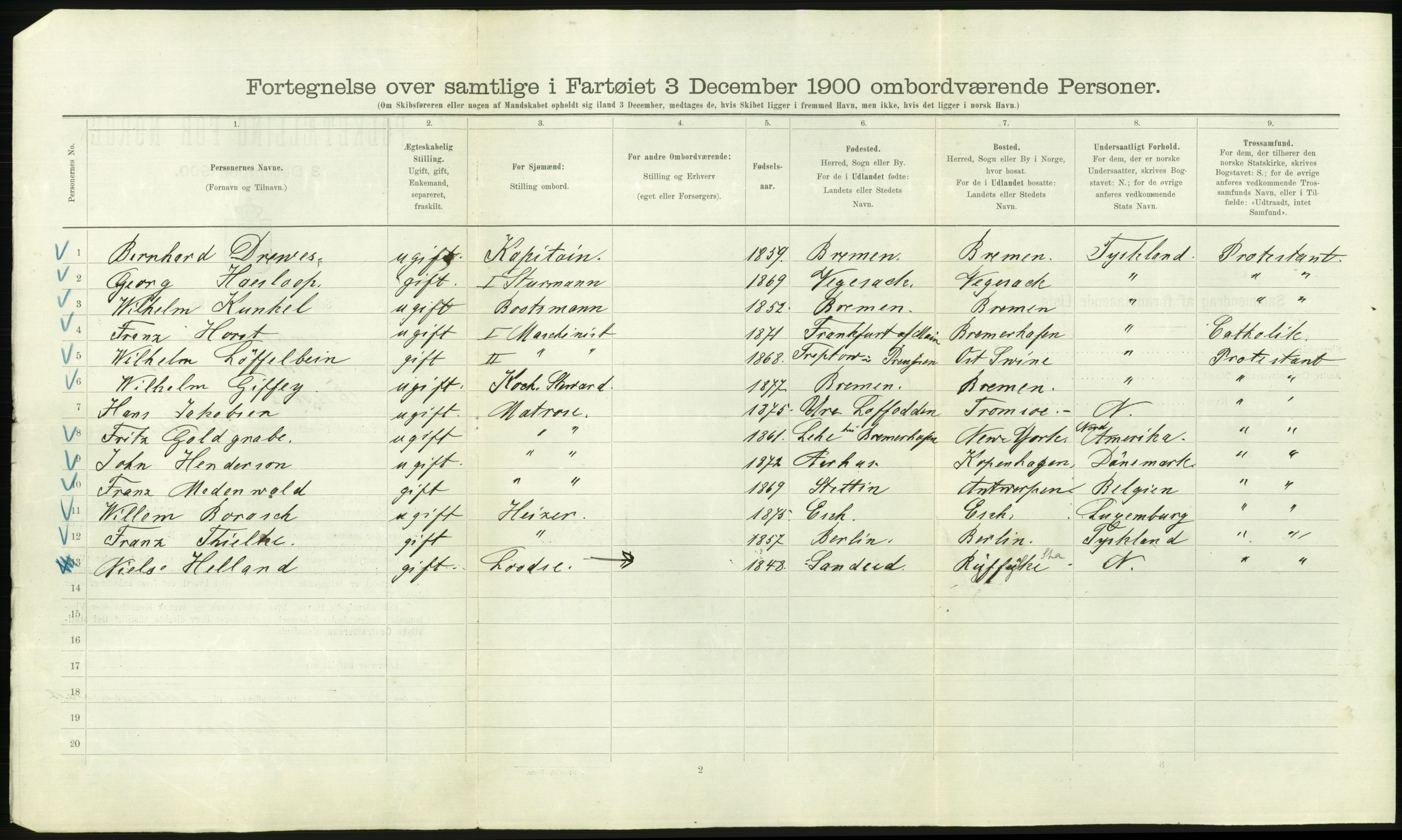 RA, 1900 Census - ship lists from ships in Norwegian harbours, harbours abroad and at sea, 1900, p. 2564