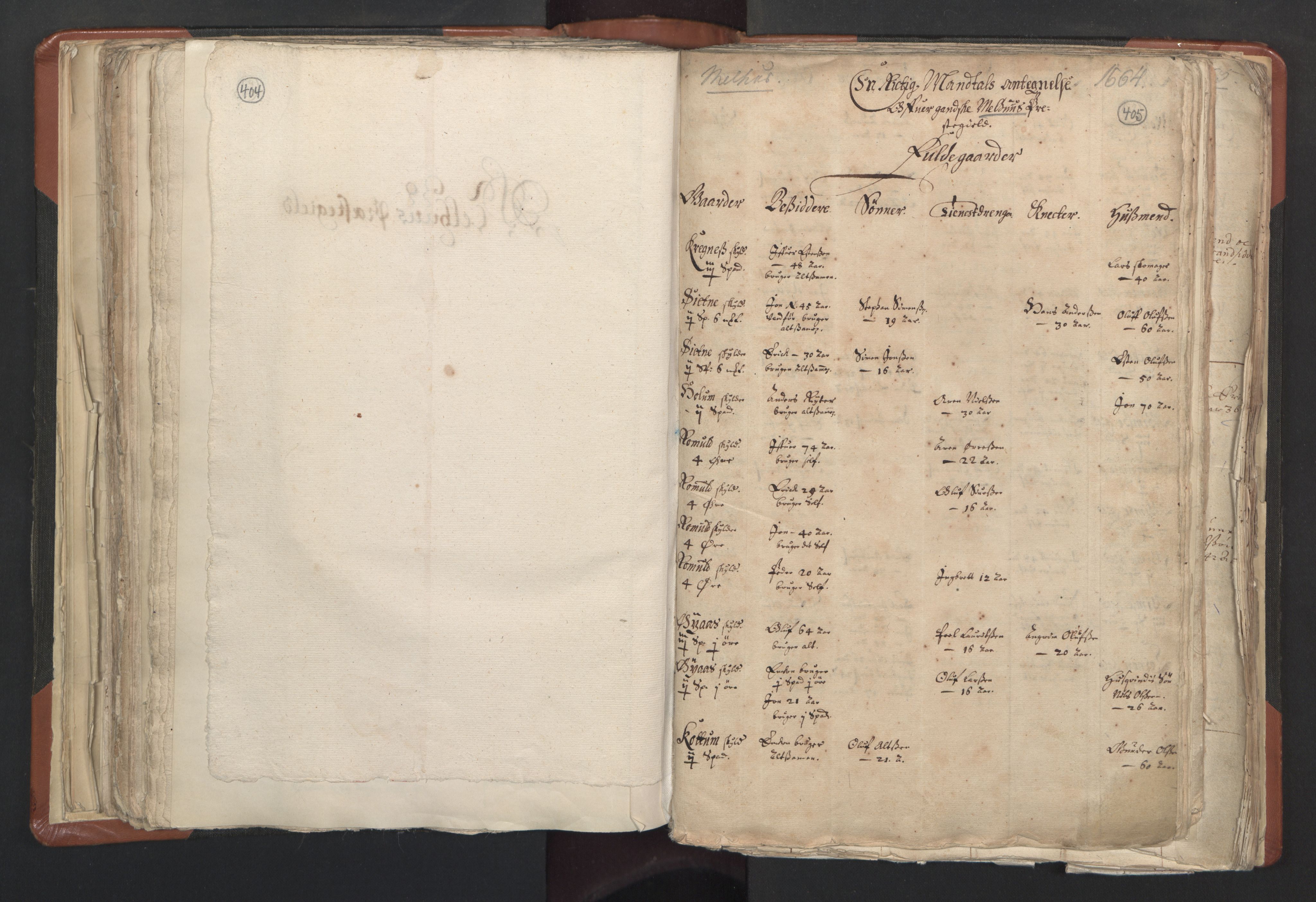 RA, Vicar's Census 1664-1666, no. 31: Dalane deanery, 1664-1666, p. 404-405