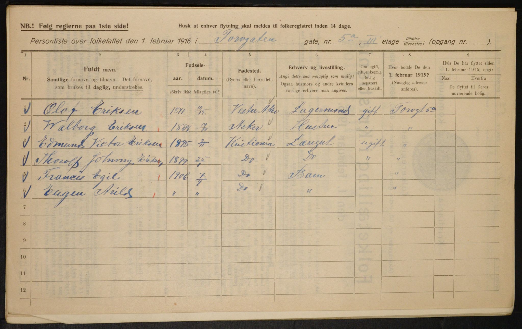 OBA, Municipal Census 1916 for Kristiania, 1916, p. 117116