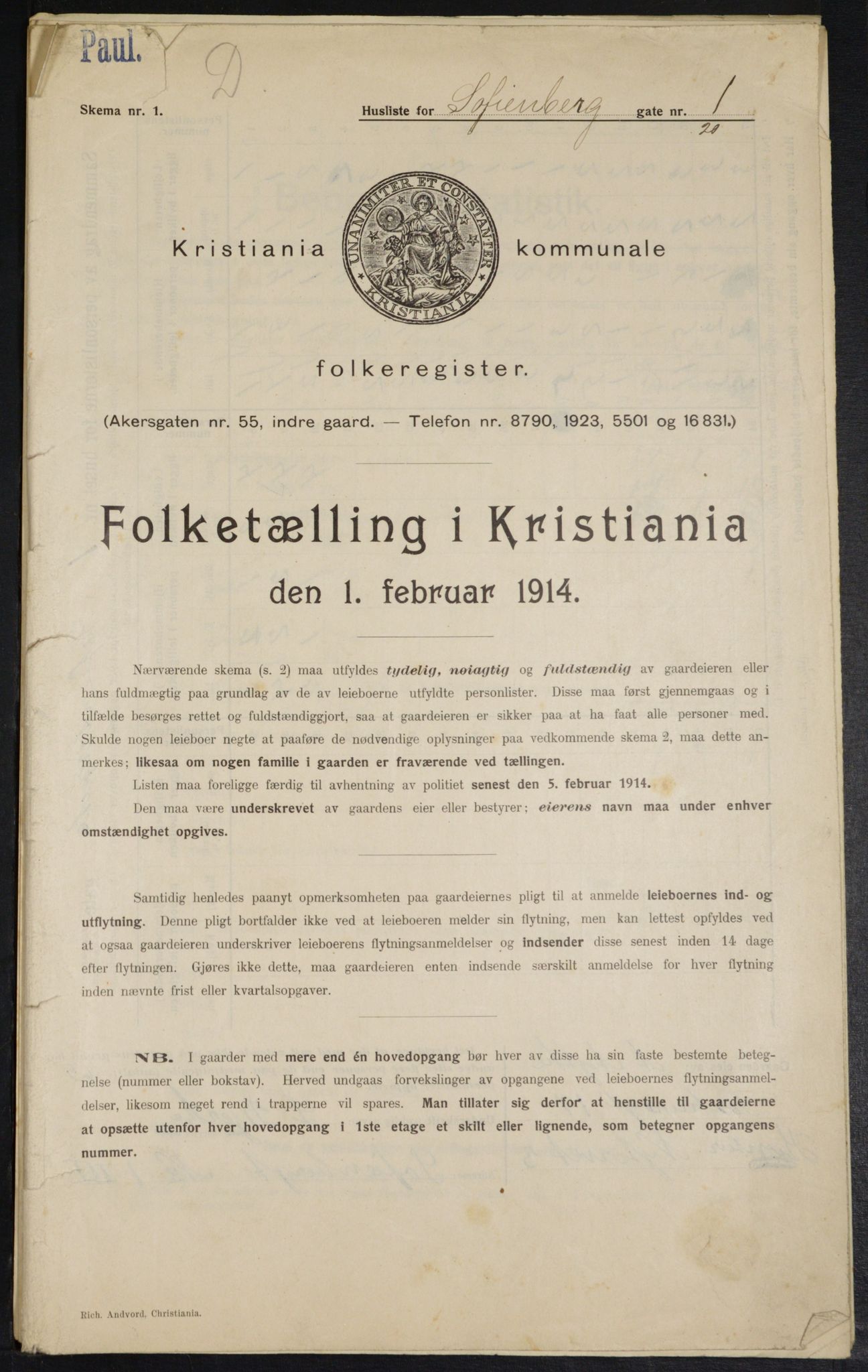 OBA, Municipal Census 1914 for Kristiania, 1914, p. 97991