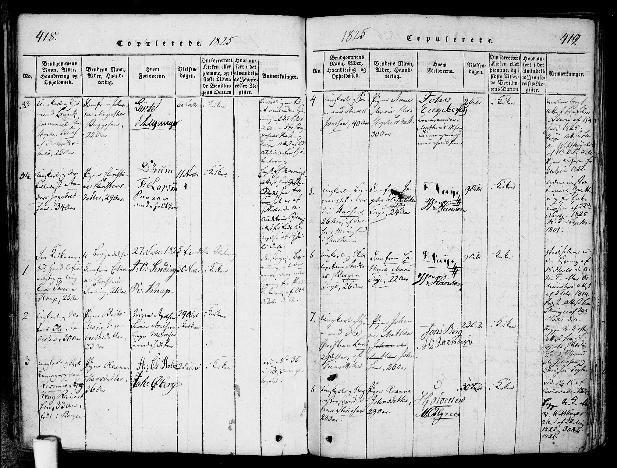 Halden prestekontor Kirkebøker, AV/SAO-A-10909/F/Fa/L0003: Parish register (official) no. I 3, 1815-1834, p. 418-419