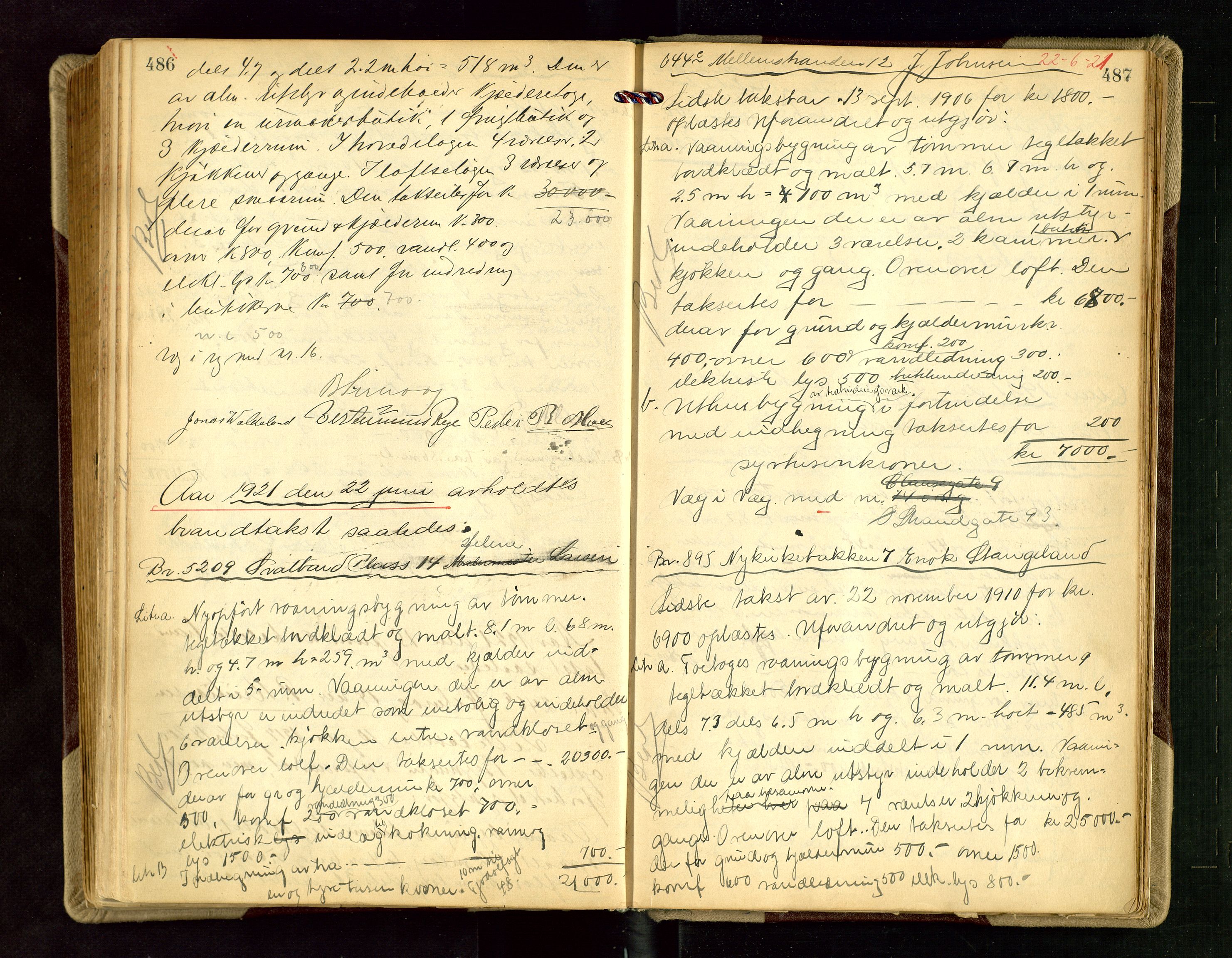 Norges Brannkasse Stavanger, AV/SAST-A-102143/F/Fd/L0017: Branntaksprotokoll nr. 28, 1919-1922, p. 486-487