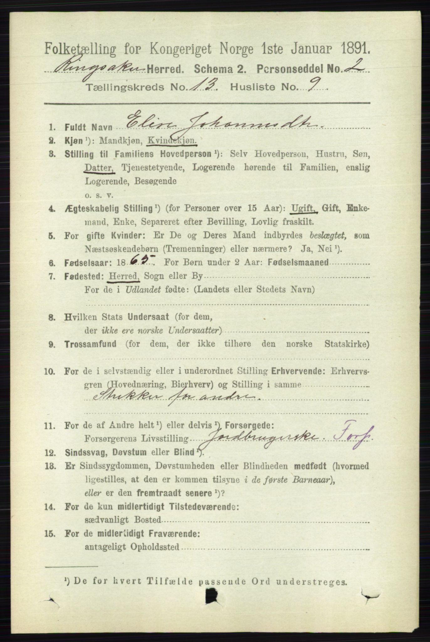 RA, 1891 census for 0412 Ringsaker, 1891, p. 7254