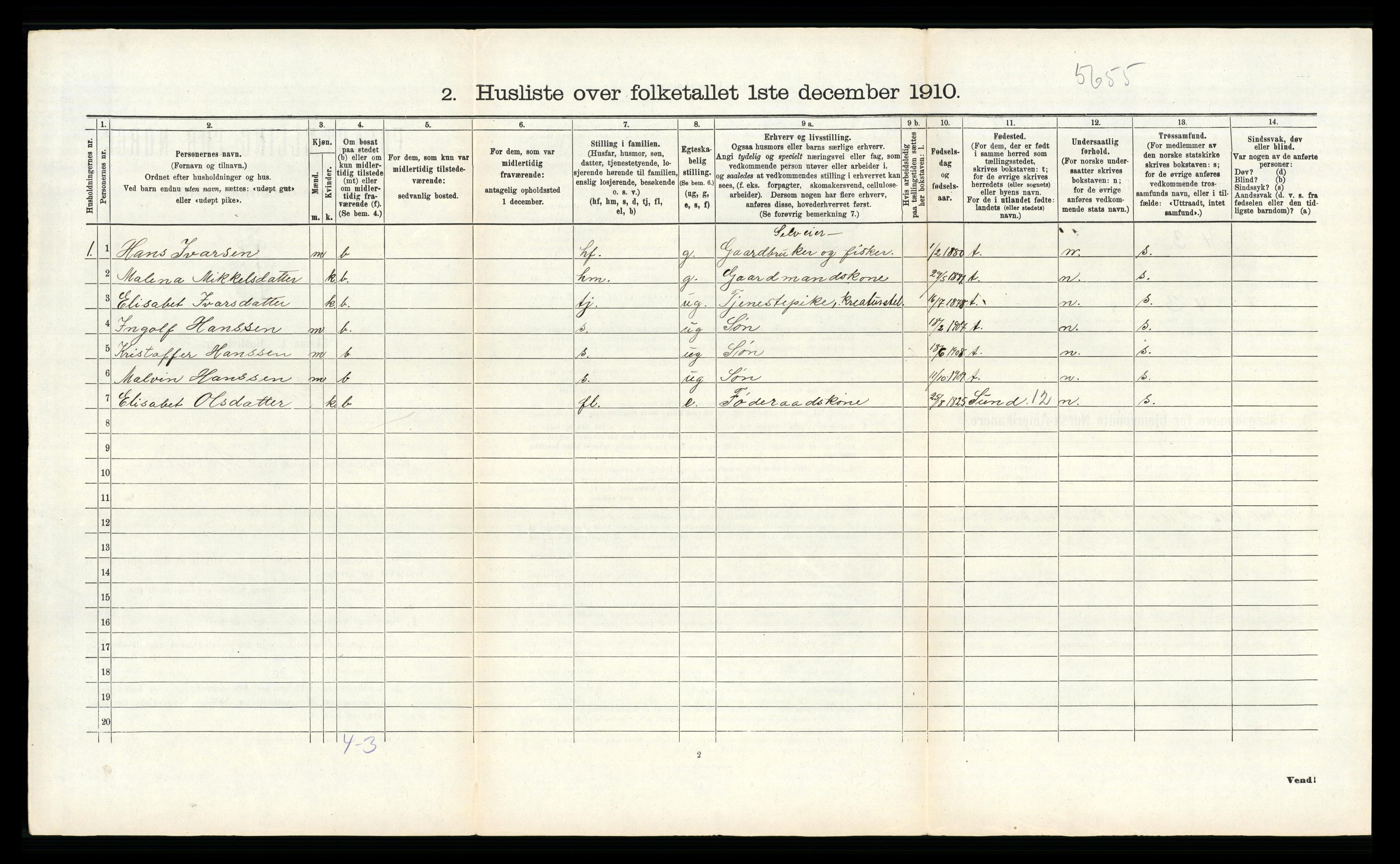 RA, 1910 census for Fjell, 1910, p. 392