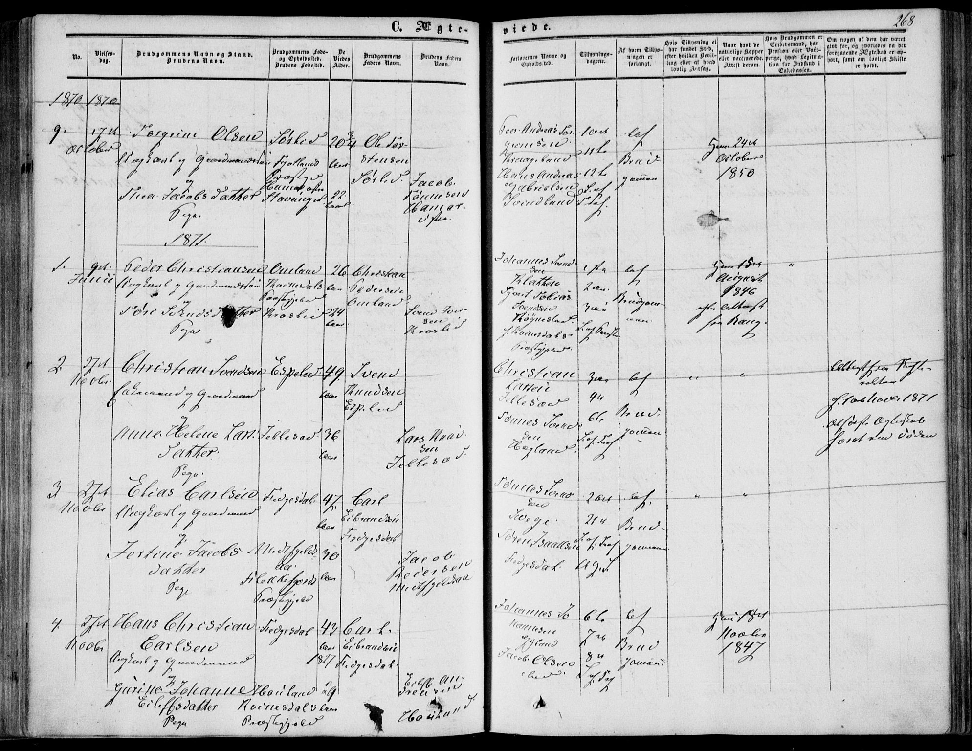 Bakke sokneprestkontor, AV/SAK-1111-0002/F/Fa/Fab/L0002: Parish register (official) no. A 2, 1855-1884, p. 268