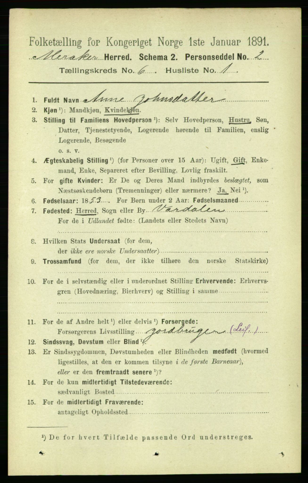 RA, 1891 census for 1711 Meråker, 1891, p. 2027