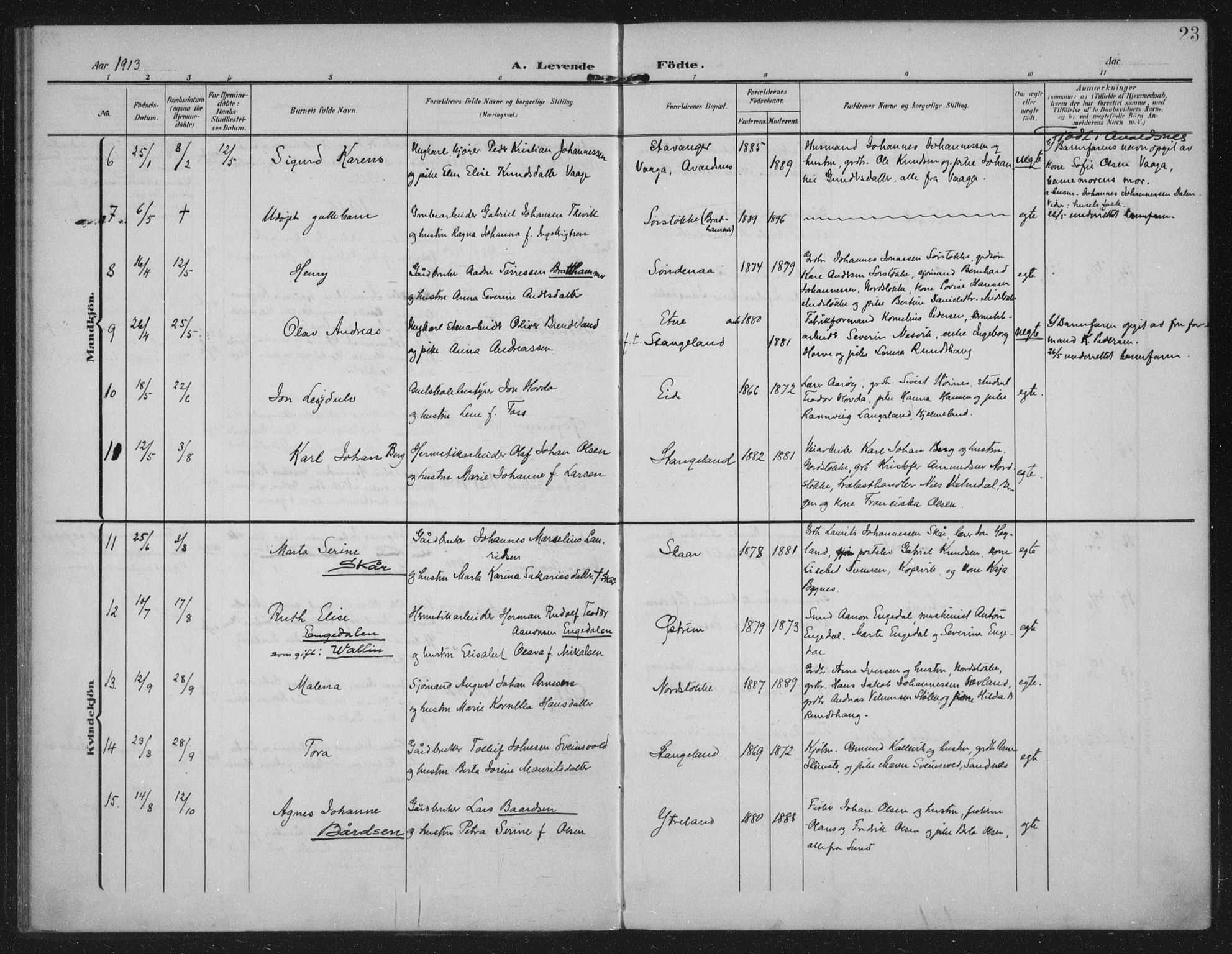 Kopervik sokneprestkontor, AV/SAST-A-101850/H/Ha/Haa/L0003: Parish register (official) no. A 3, 1906-1924, p. 23
