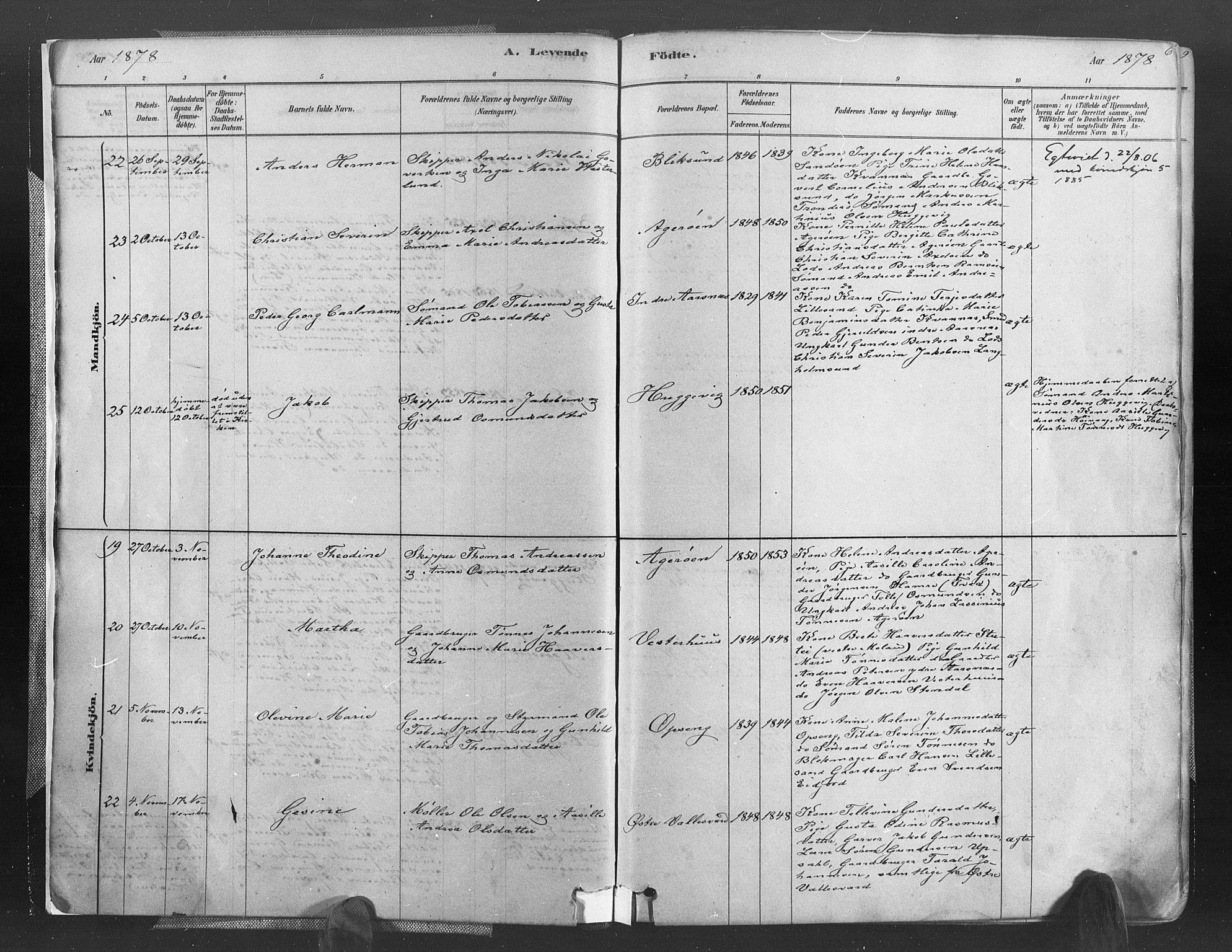 Høvåg sokneprestkontor, AV/SAK-1111-0025/F/Fa/L0005: Parish register (official) no. A 5, 1878-1893, p. 6