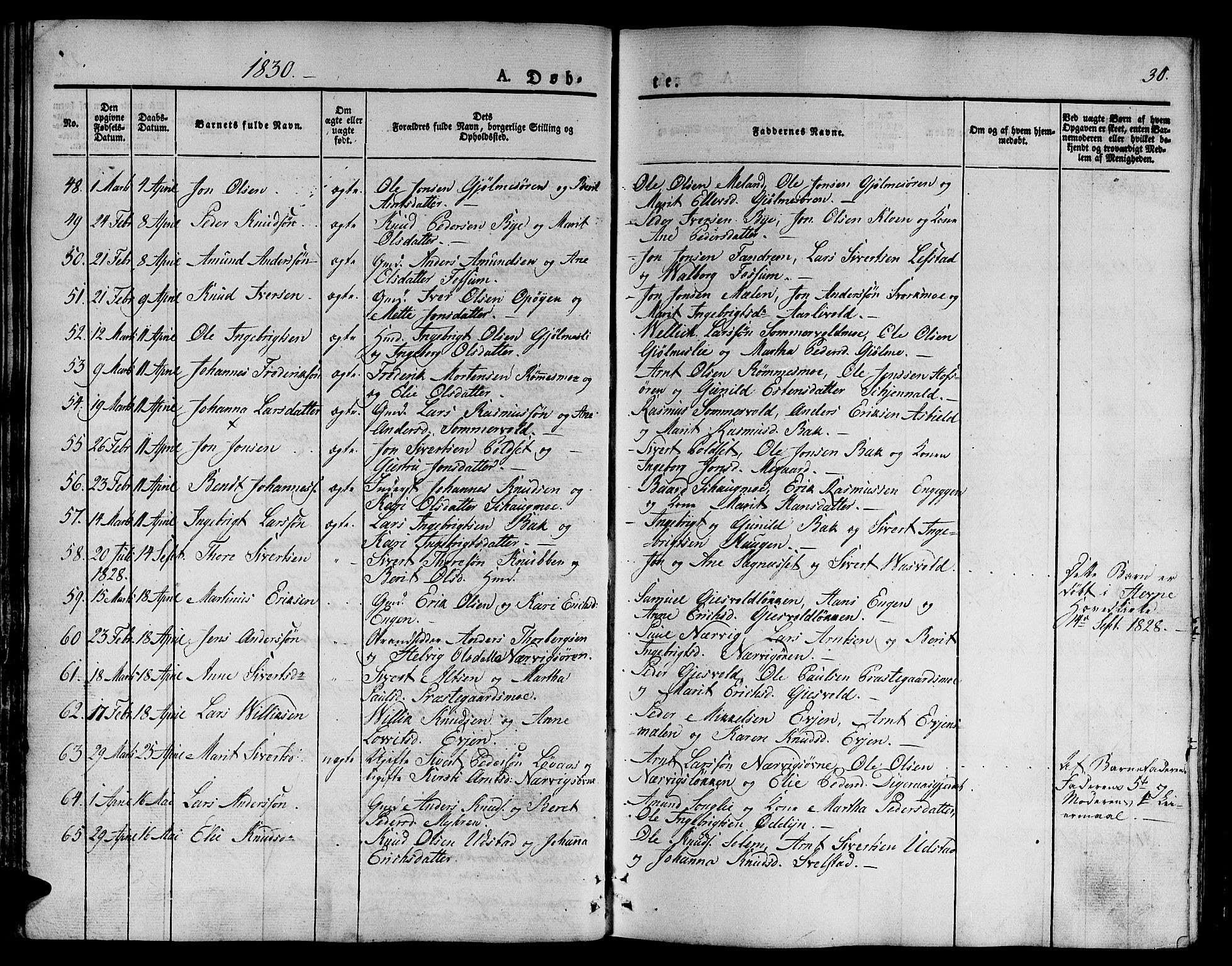 Ministerialprotokoller, klokkerbøker og fødselsregistre - Sør-Trøndelag, SAT/A-1456/668/L0804: Parish register (official) no. 668A04, 1826-1839, p. 30