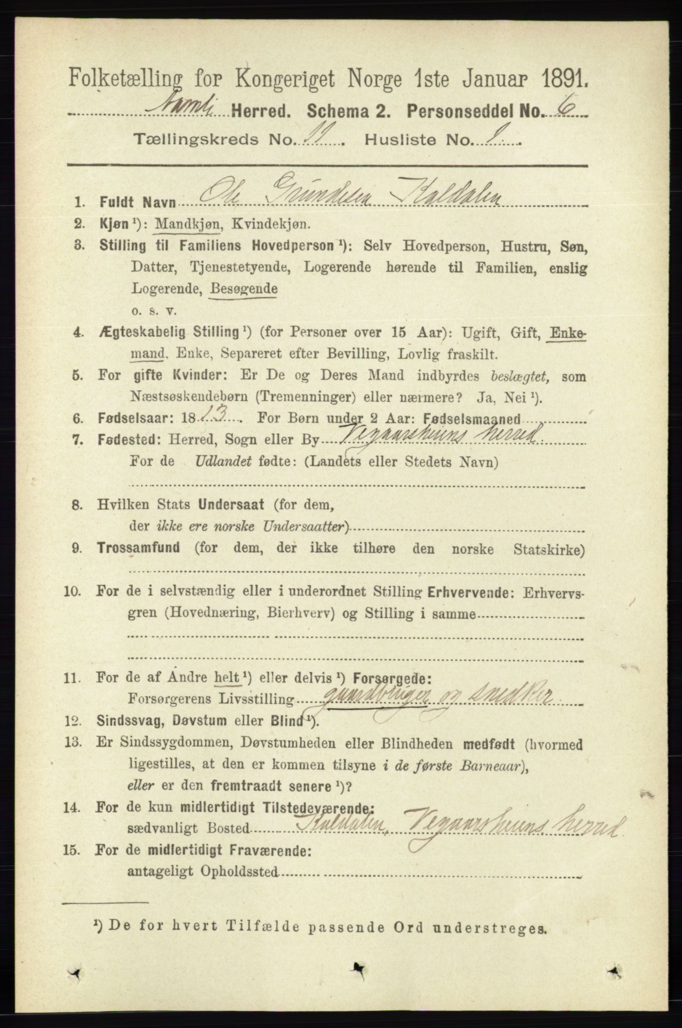 RA, 1891 census for 0929 Åmli, 1891, p. 1854