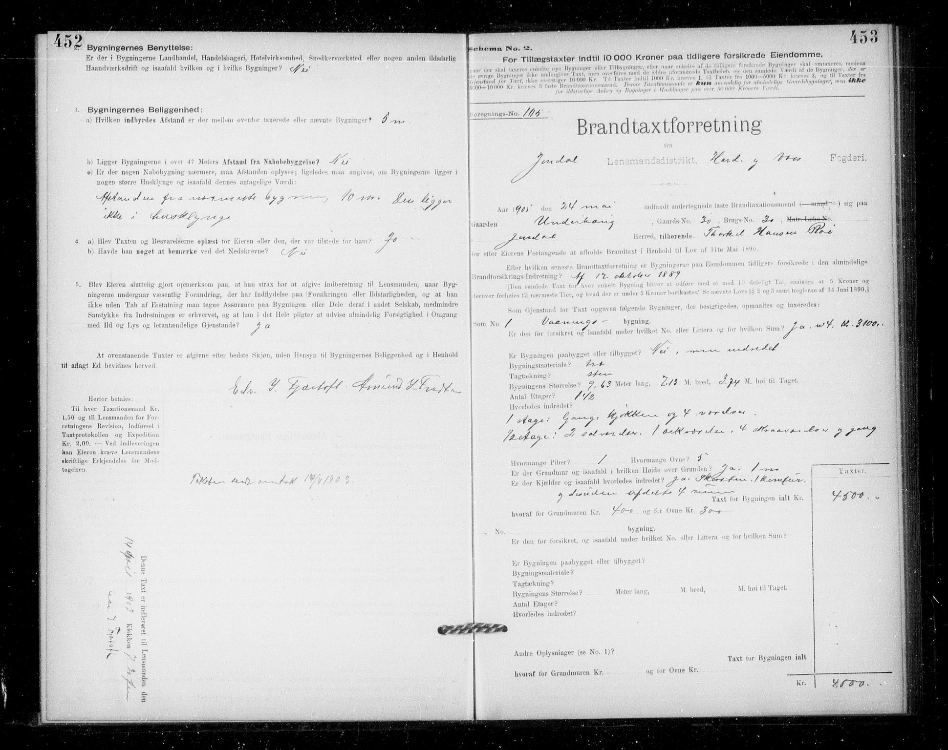 Lensmannen i Jondal, SAB/A-33101/0012/L0005: Branntakstprotokoll, skjematakst, 1894-1951, p. 452-453