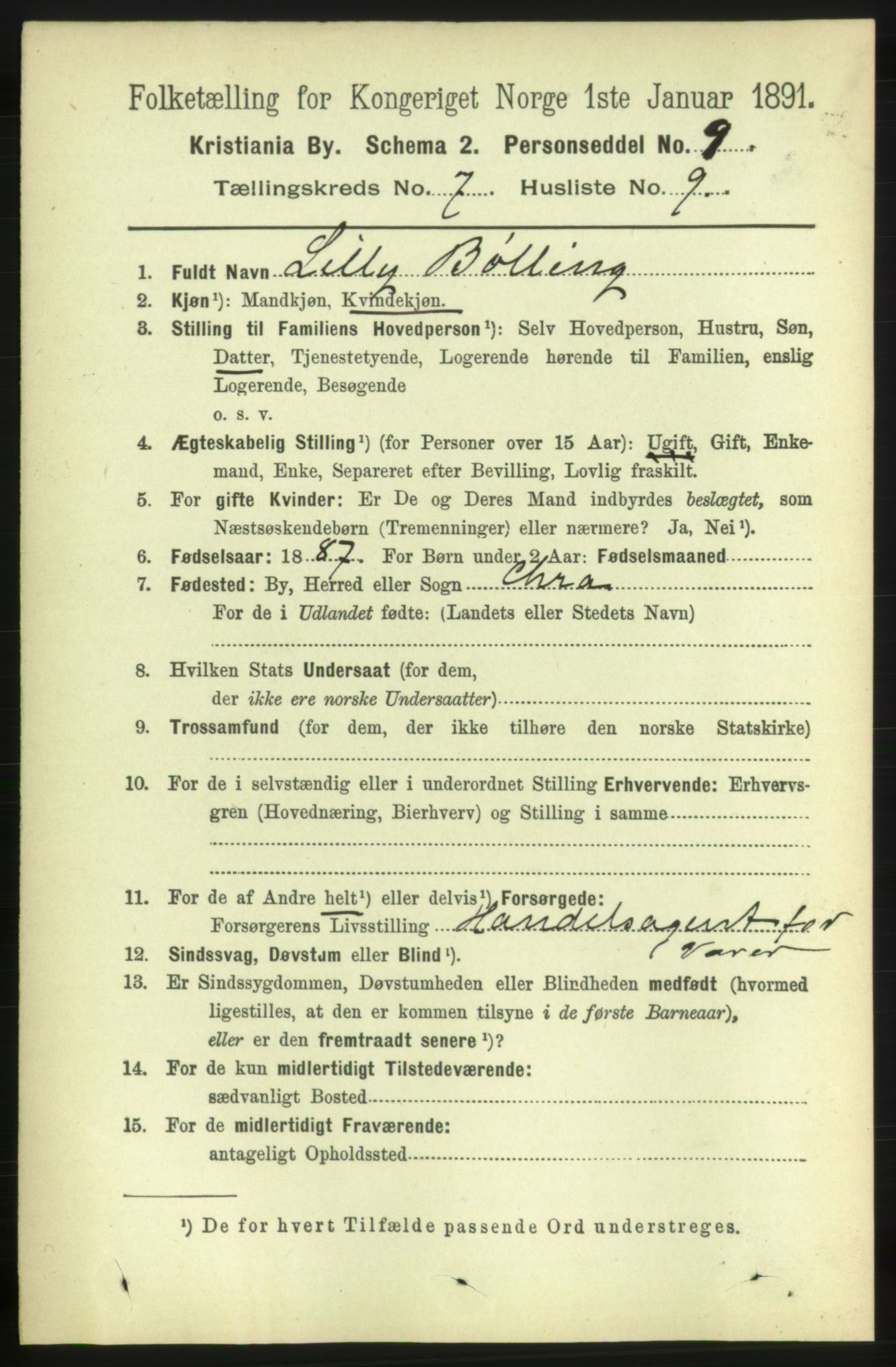 RA, 1891 census for 0301 Kristiania, 1891, p. 2864
