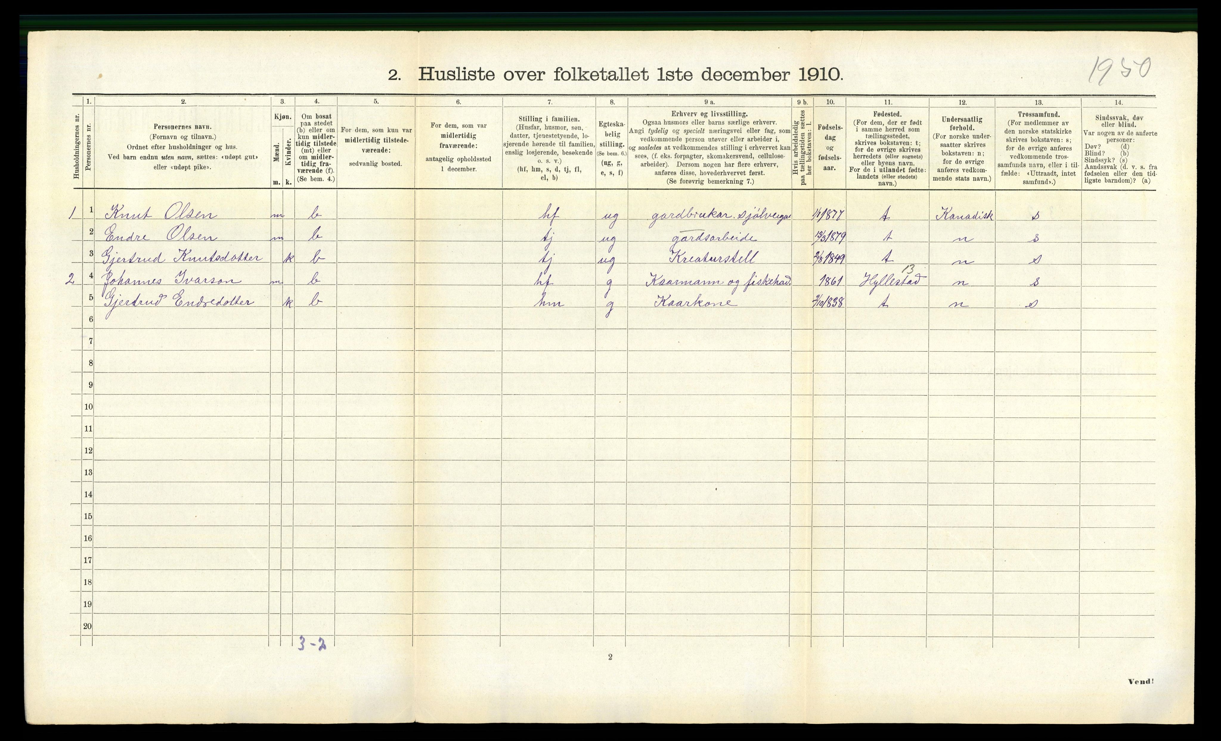 RA, 1910 census for Lavik, 1910, p. 208