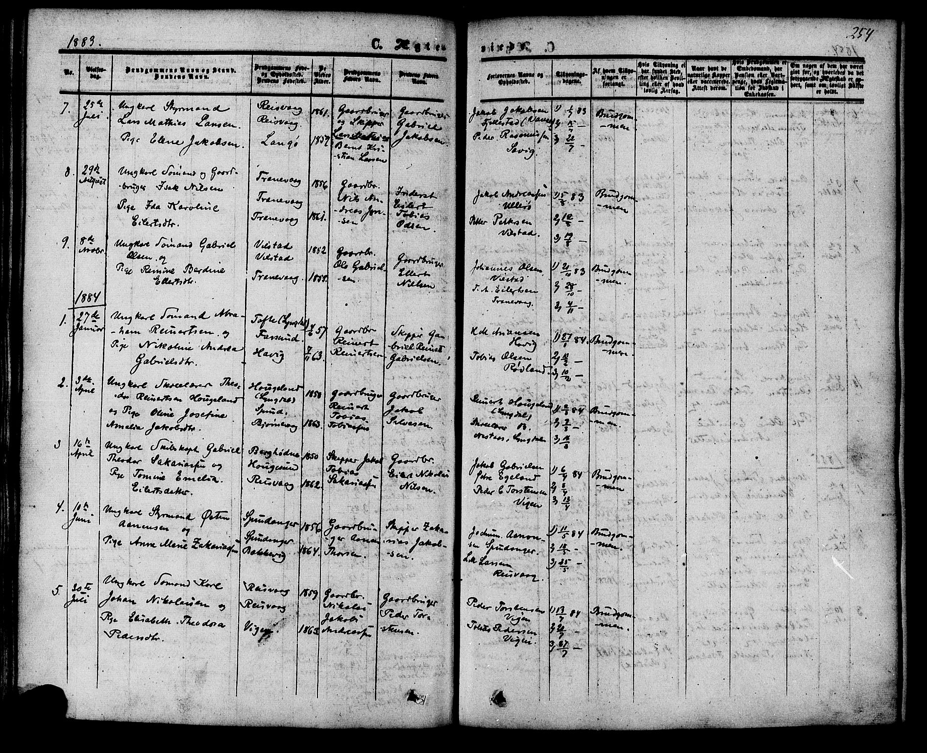 Herad sokneprestkontor, SAK/1111-0018/F/Fa/Fab/L0004: Parish register (official) no. A 4, 1853-1885, p. 254