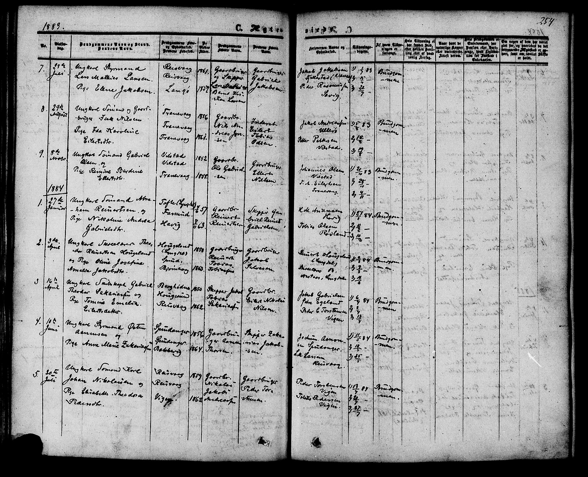 Herad sokneprestkontor, AV/SAK-1111-0018/F/Fa/Fab/L0004: Parish register (official) no. A 4, 1853-1885, p. 254