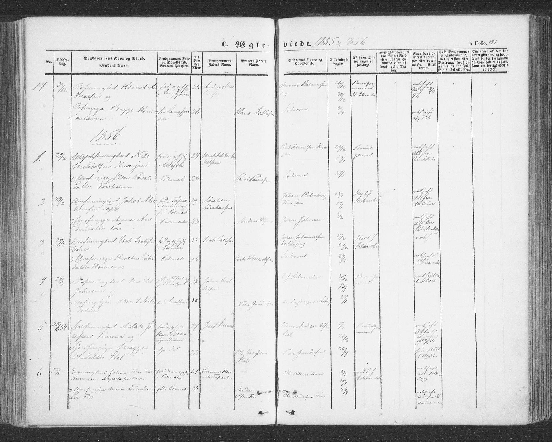 Tana sokneprestkontor, SATØ/S-1334/H/Ha/L0001kirke: Parish register (official) no. 1, 1846-1861, p. 197