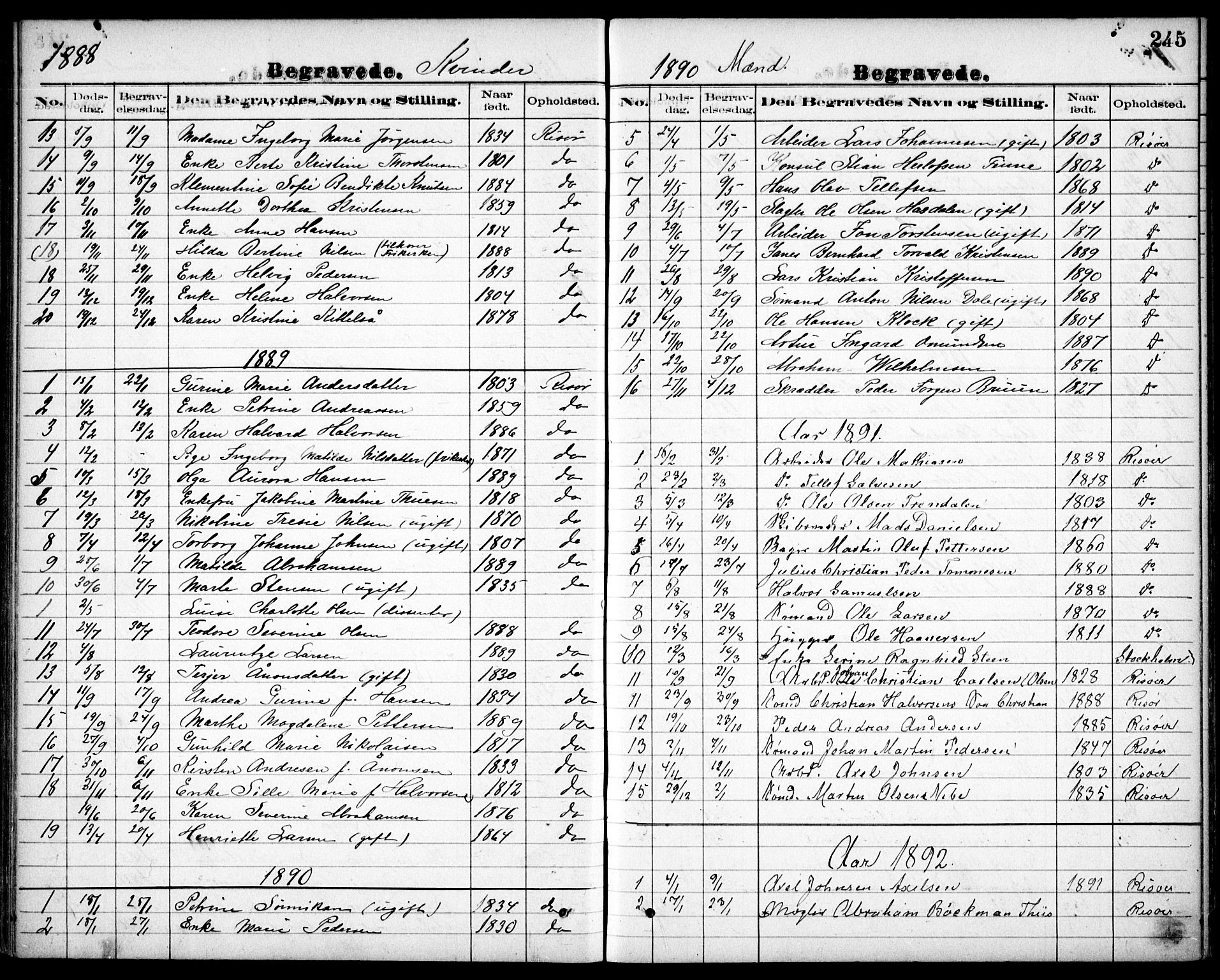 Risør sokneprestkontor, SAK/1111-0035/F/Fb/L0007: Parish register (copy) no. B 7, 1885-1908, p. 245