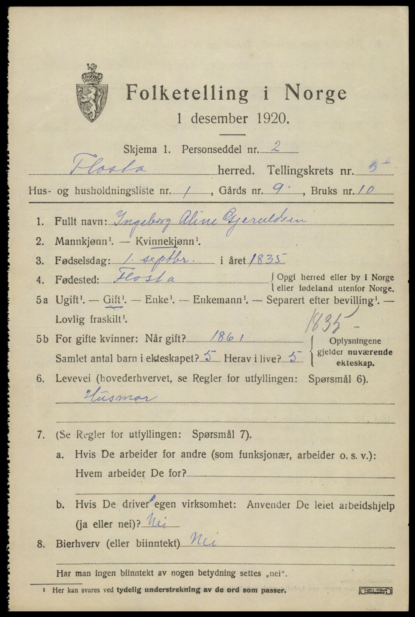 SAK, 1920 census for Flosta, 1920, p. 2858