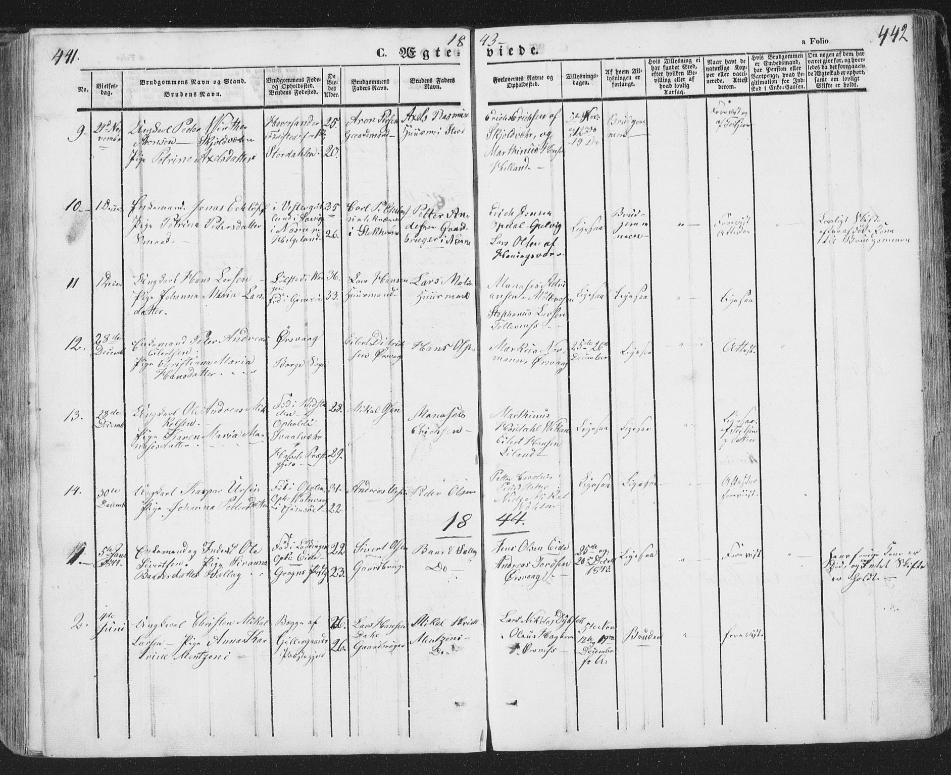 Ministerialprotokoller, klokkerbøker og fødselsregistre - Nordland, AV/SAT-A-1459/874/L1072: Parish register (copy) no. 874C01, 1843-1859, p. 441-442