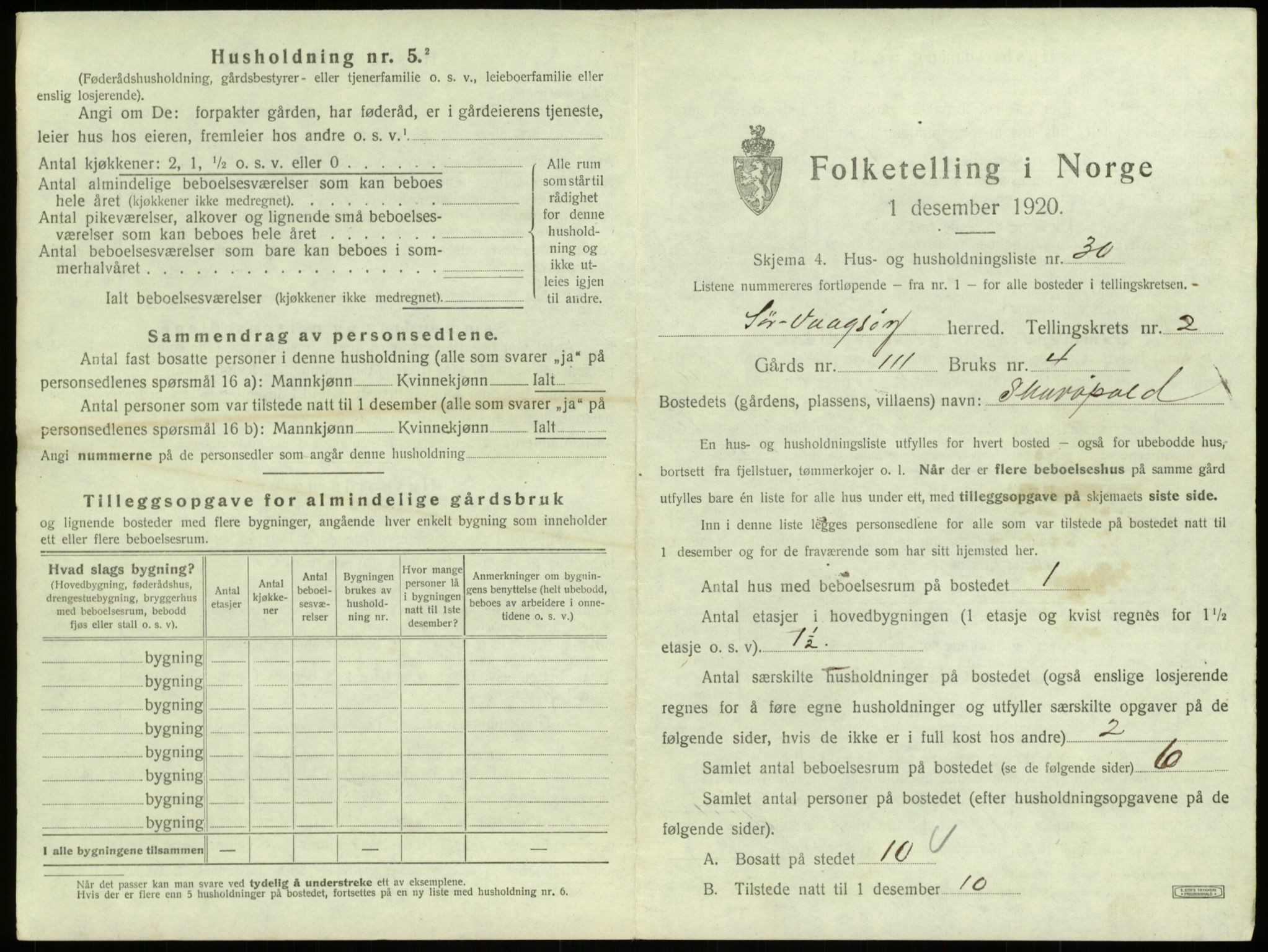 SAB, 1920 census for Sør-Vågsøy, 1920, p. 154