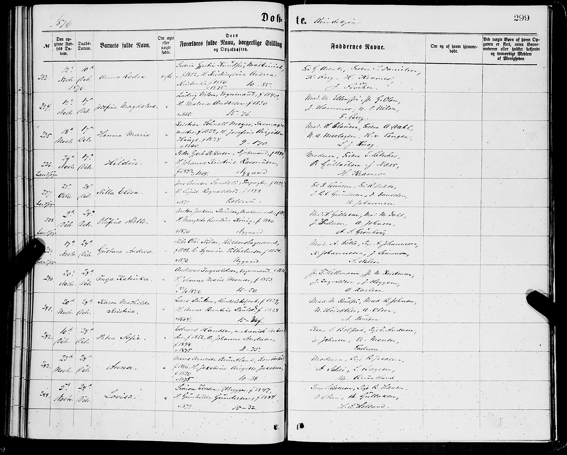 Domkirken sokneprestembete, SAB/A-74801/H/Hab/L0013: Parish register (copy) no. B 6, 1869-1876, p. 299
