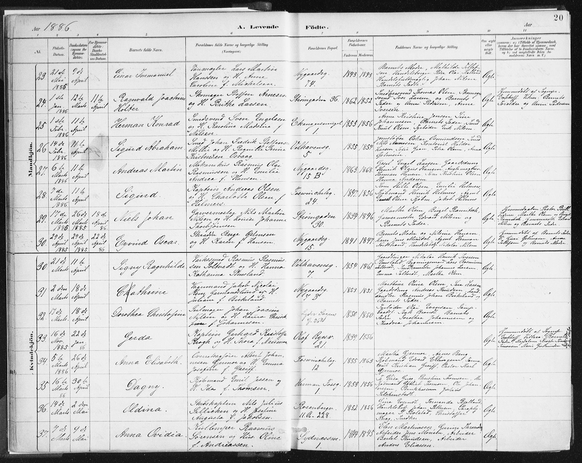 Johanneskirken sokneprestembete, AV/SAB-A-76001/H/Haa/L0001: Parish register (official) no. A 1, 1885-1900, p. 20