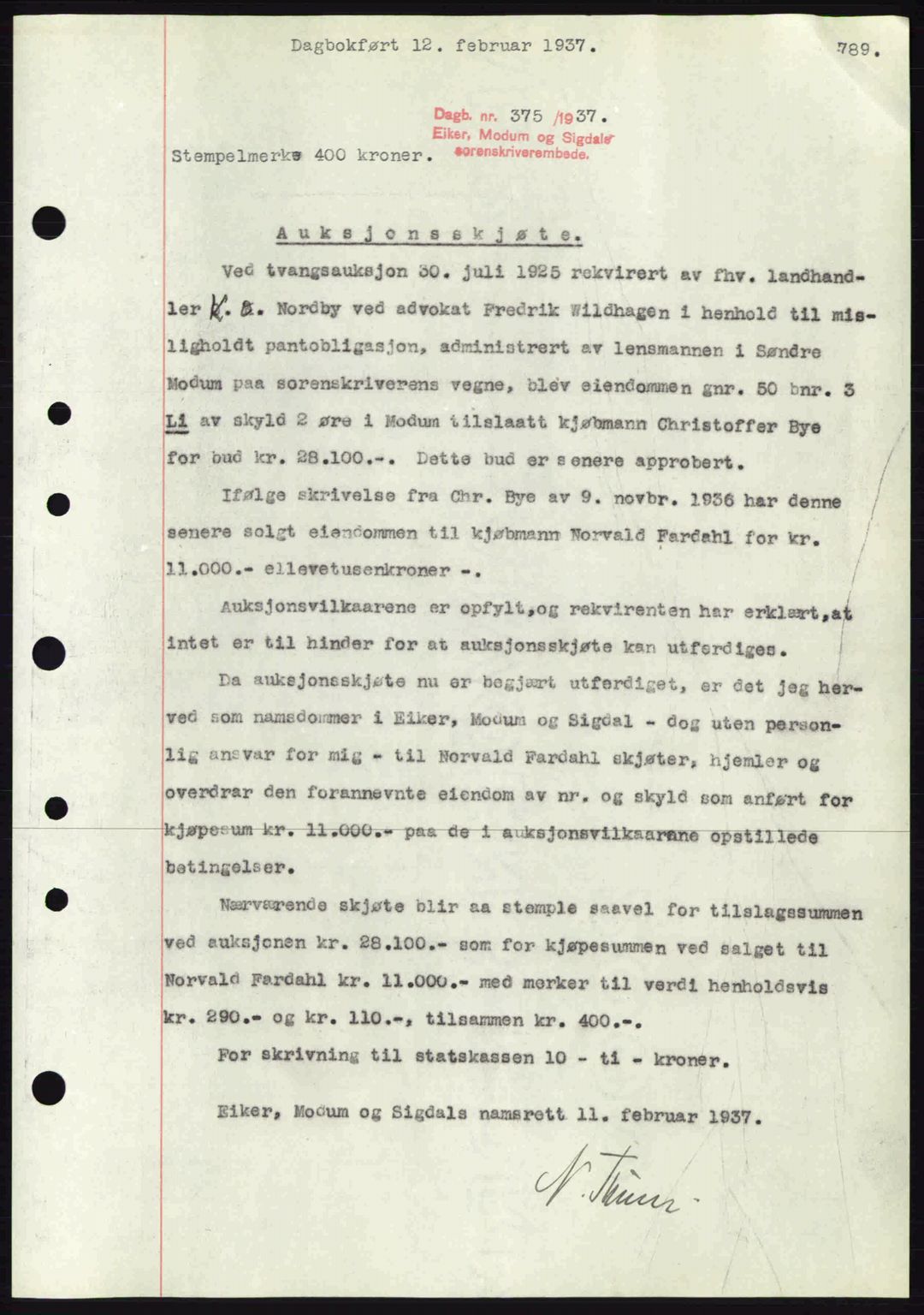 Eiker, Modum og Sigdal sorenskriveri, SAKO/A-123/G/Ga/Gab/L0034: Mortgage book no. A4, 1936-1937, Diary no: : 375/1937