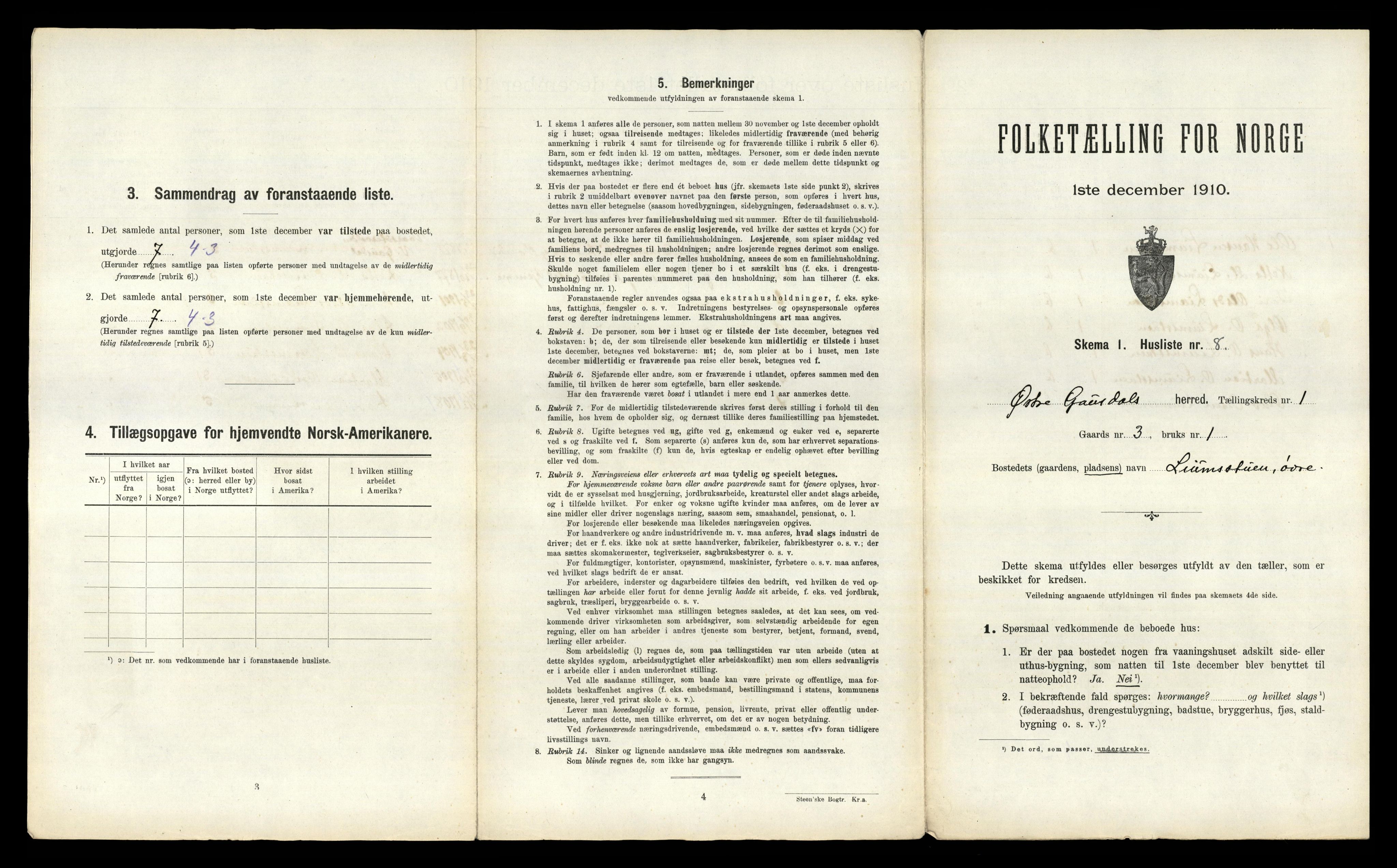 RA, 1910 census for Østre Gausdal, 1910, p. 44