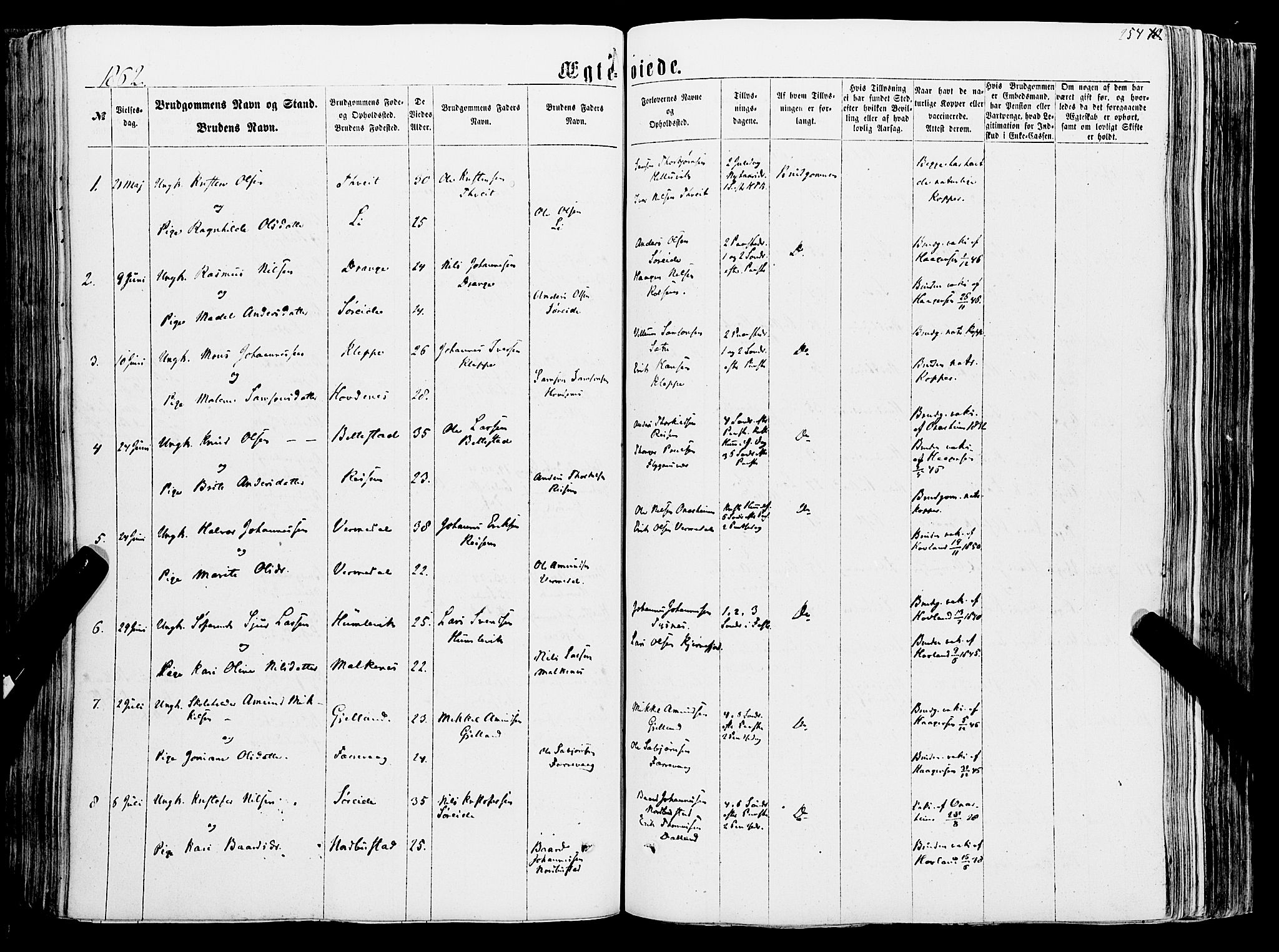 Tysnes sokneprestembete, AV/SAB-A-78601/H/Haa: Parish register (official) no. A 11, 1860-1871, p. 254