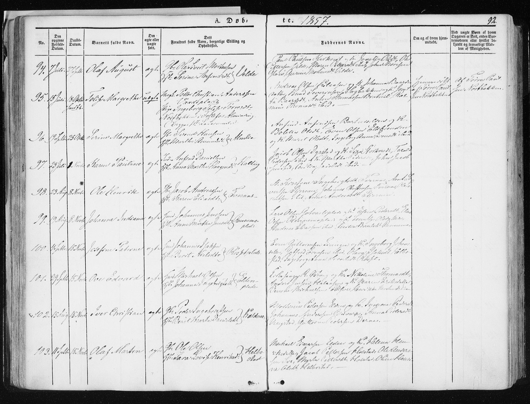 Ministerialprotokoller, klokkerbøker og fødselsregistre - Nord-Trøndelag, SAT/A-1458/741/L0393: Parish register (official) no. 741A07, 1849-1863, p. 92