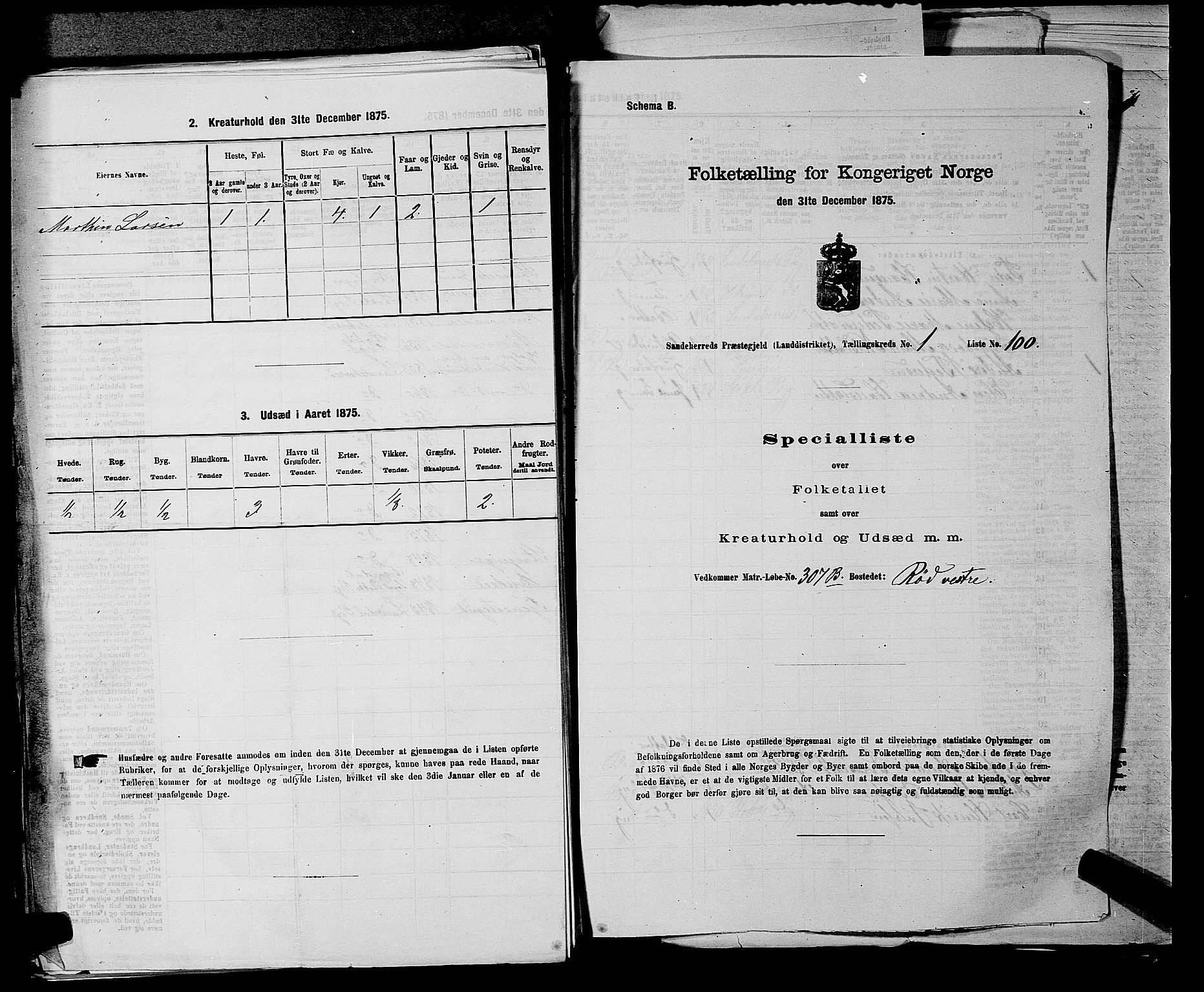 SAKO, 1875 census for 0724L Sandeherred/Sandeherred, 1875, p. 421